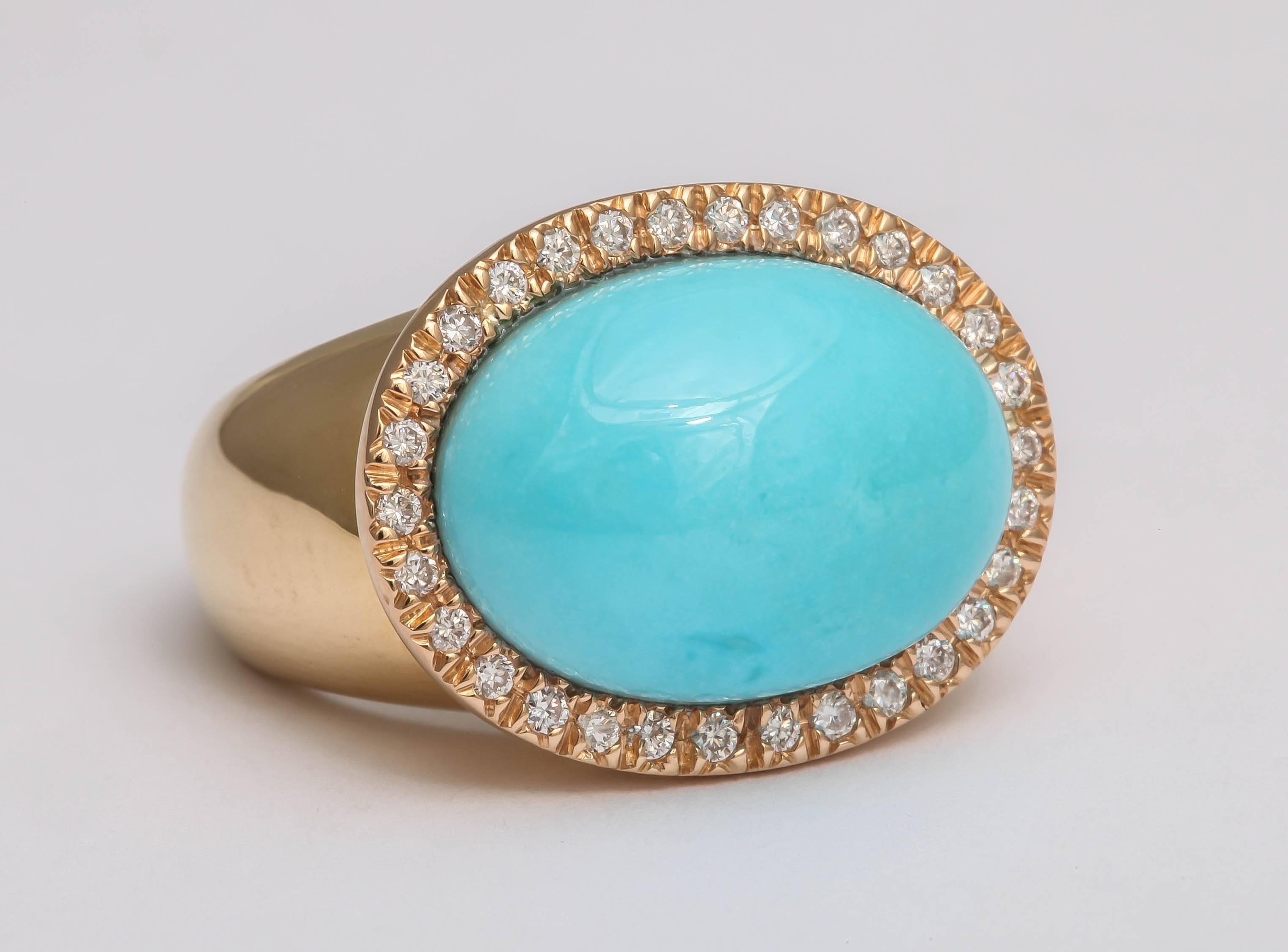 Modern Turquoise Diamond Gold Ring For Sale