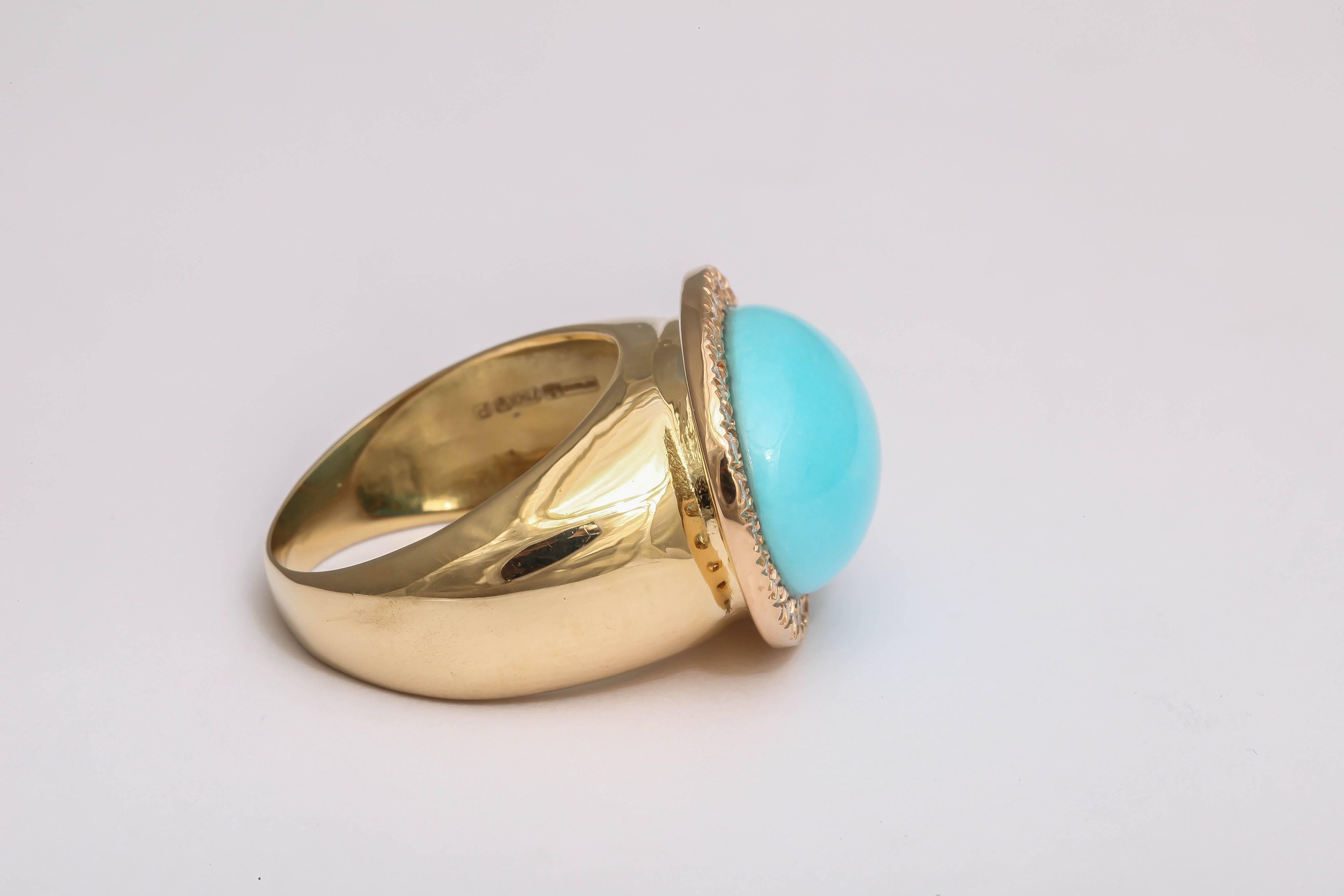 Turquoise Diamond Gold Ring In New Condition For Sale In New York, NY