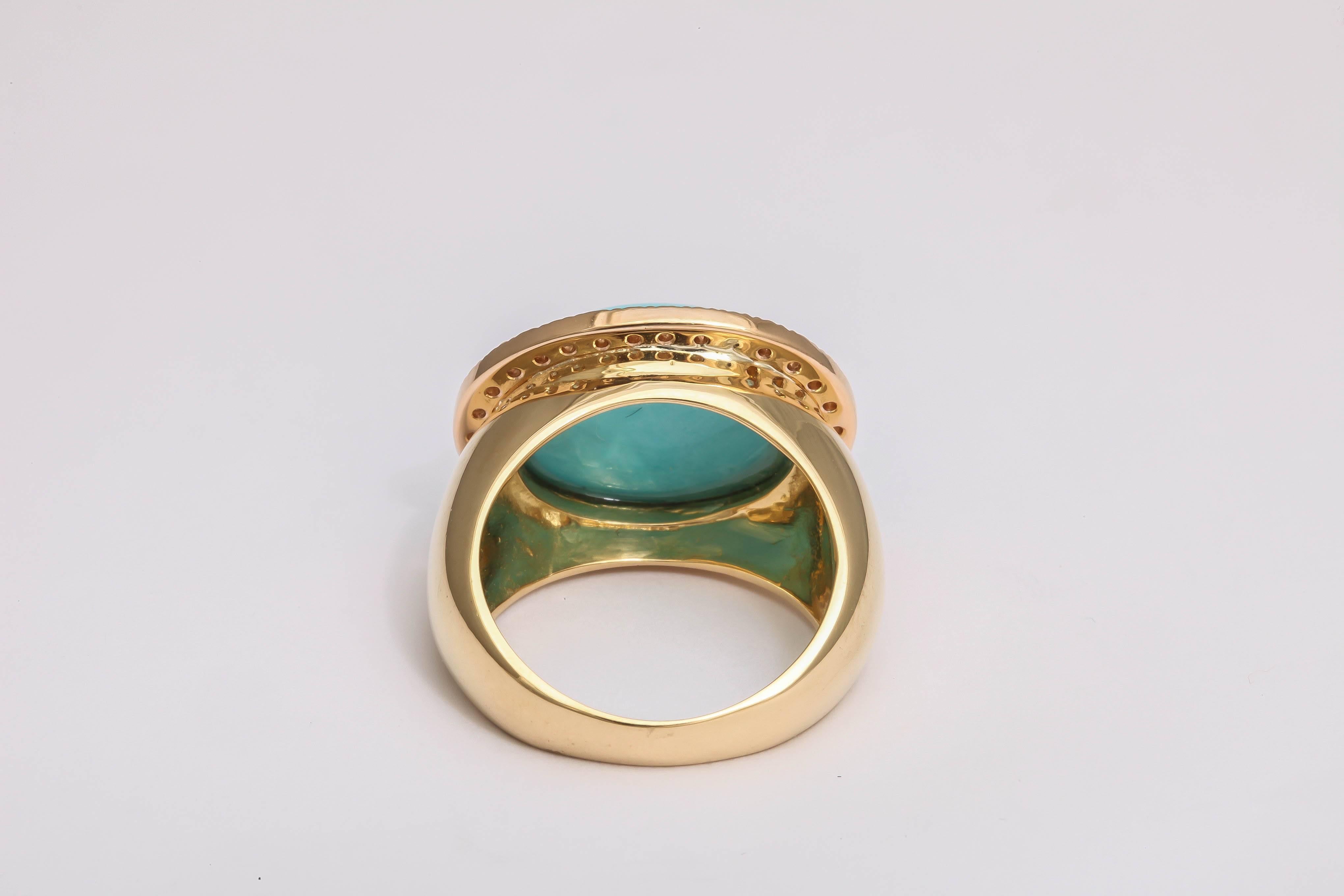 Women's Turquoise Diamond Gold Ring For Sale