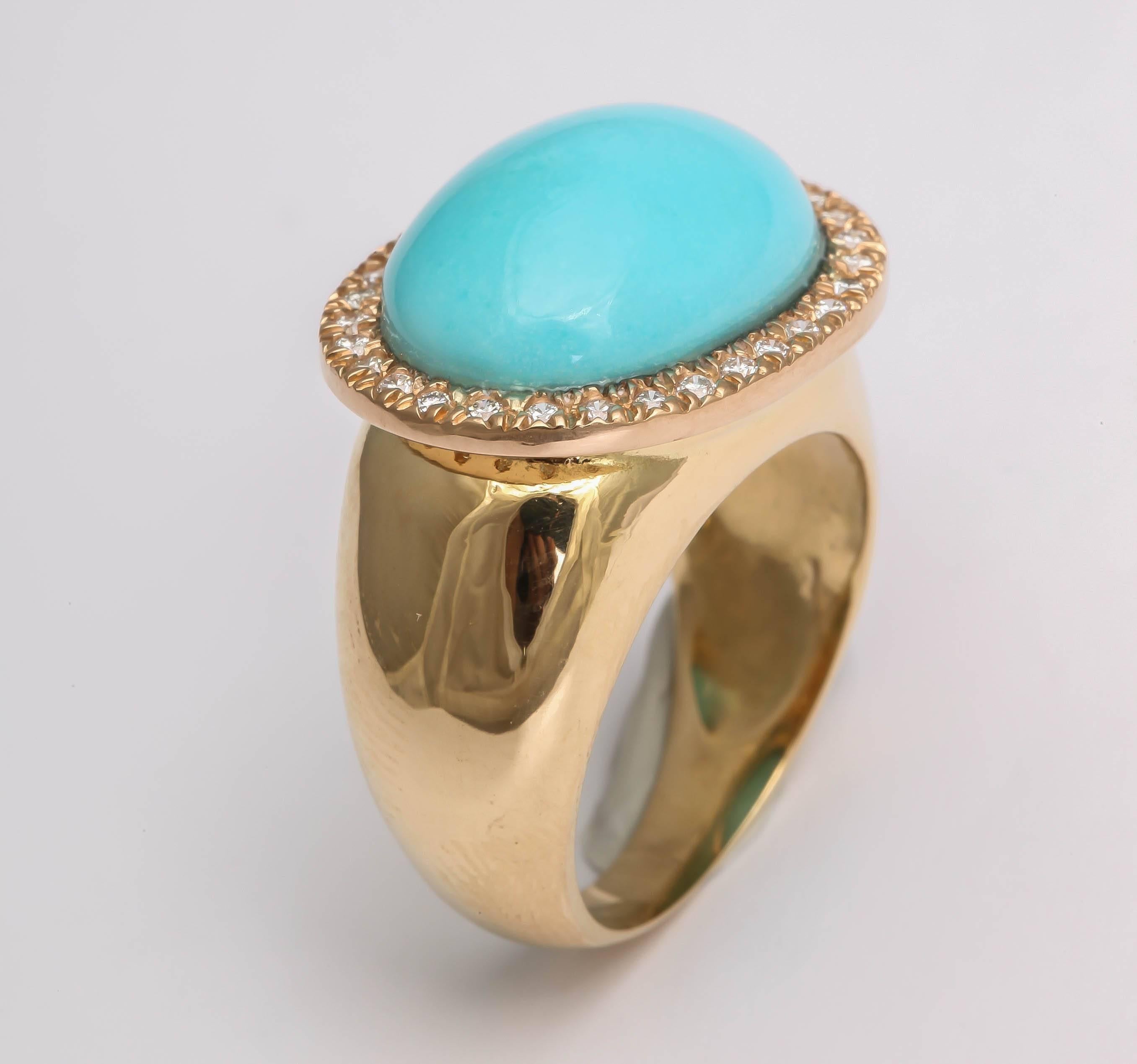 Turquoise Diamond Gold Ring For Sale 2