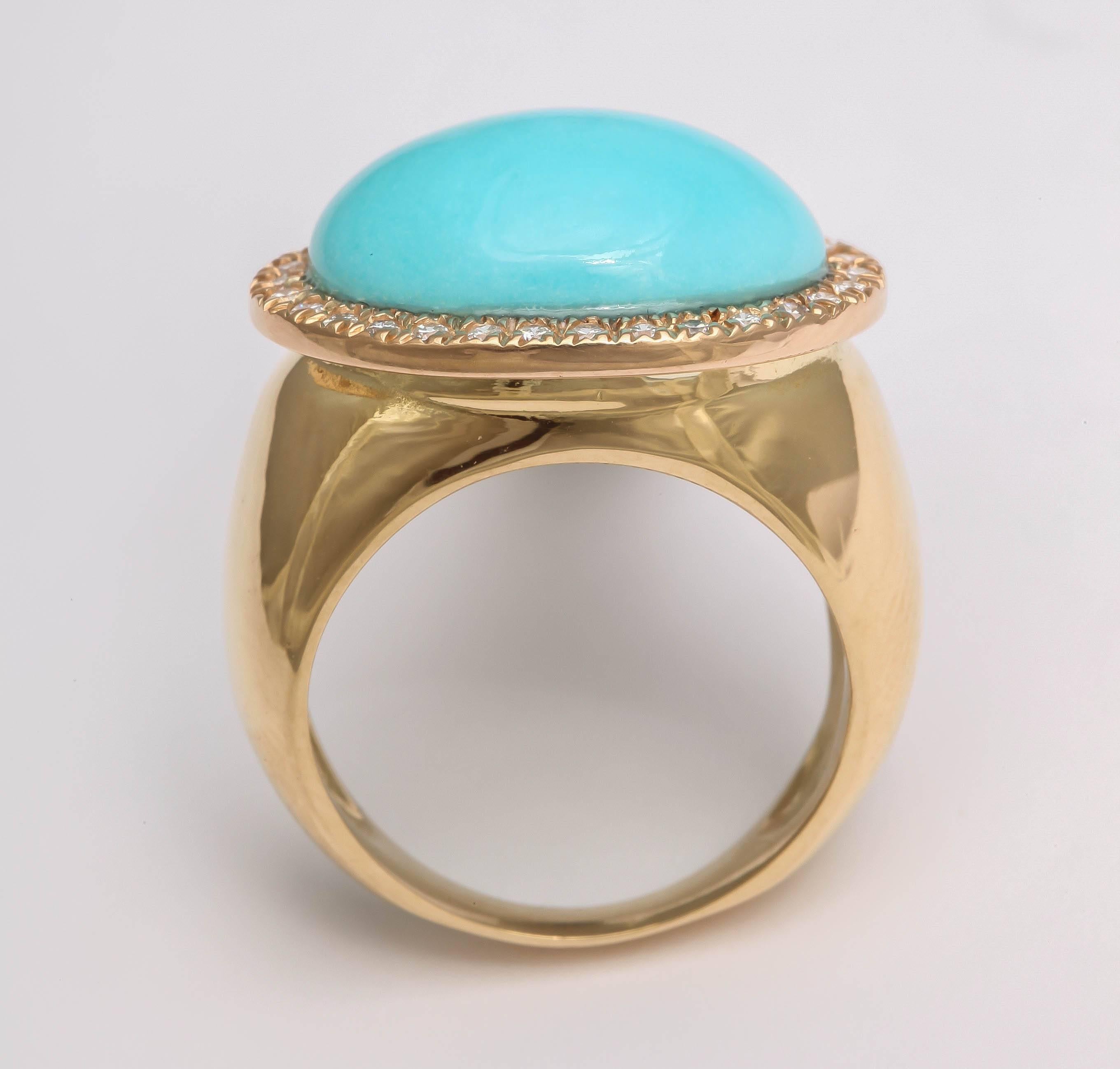 Turquoise Diamond Gold Ring For Sale 3