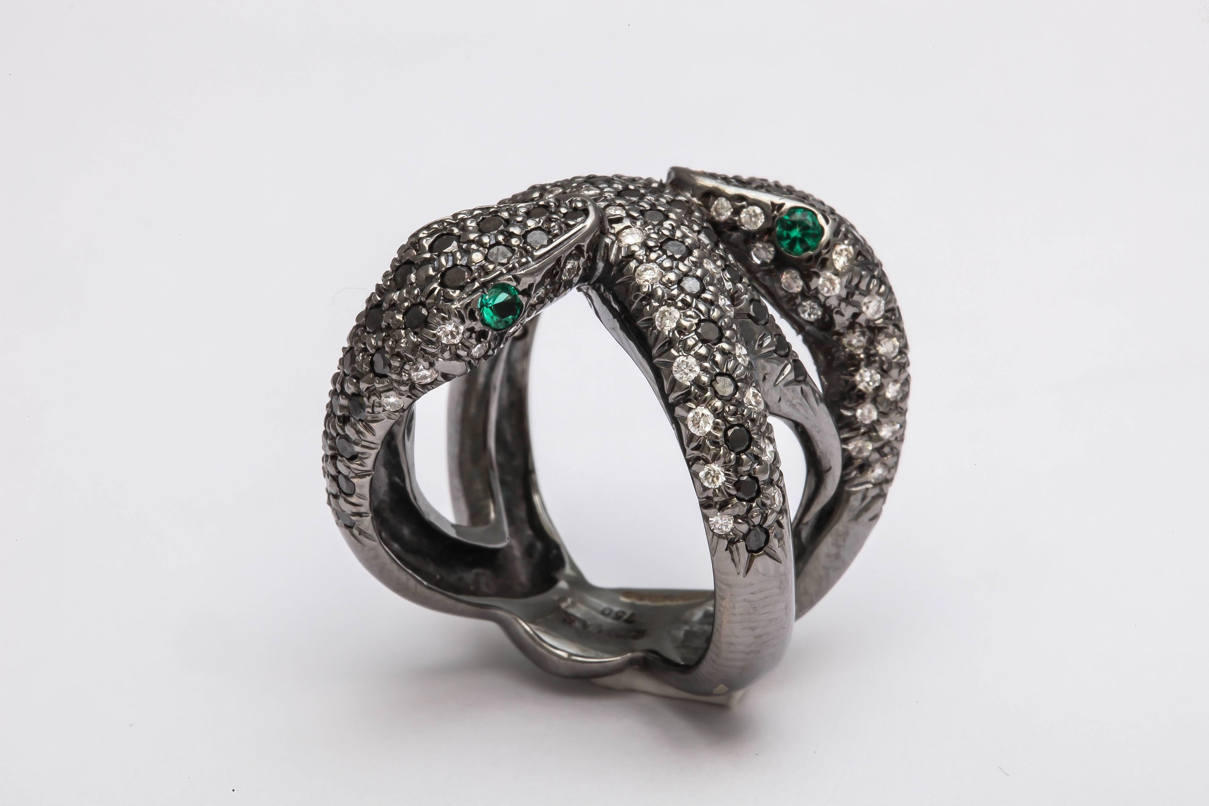 Faraone Mennella Emerald Diamond Gold Snake Ring For Sale 3
