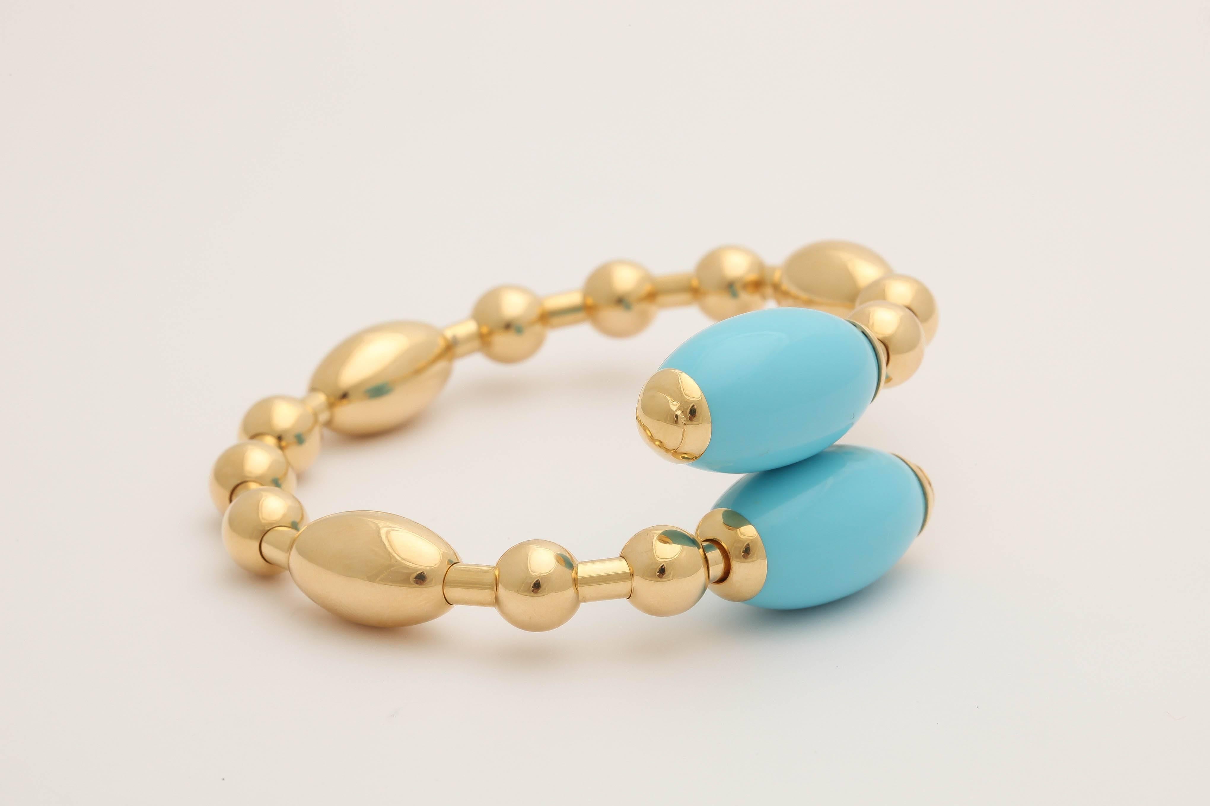 Modern Faraone Mennella Turquoise Gold Tuka Tuka Bracelet For Sale
