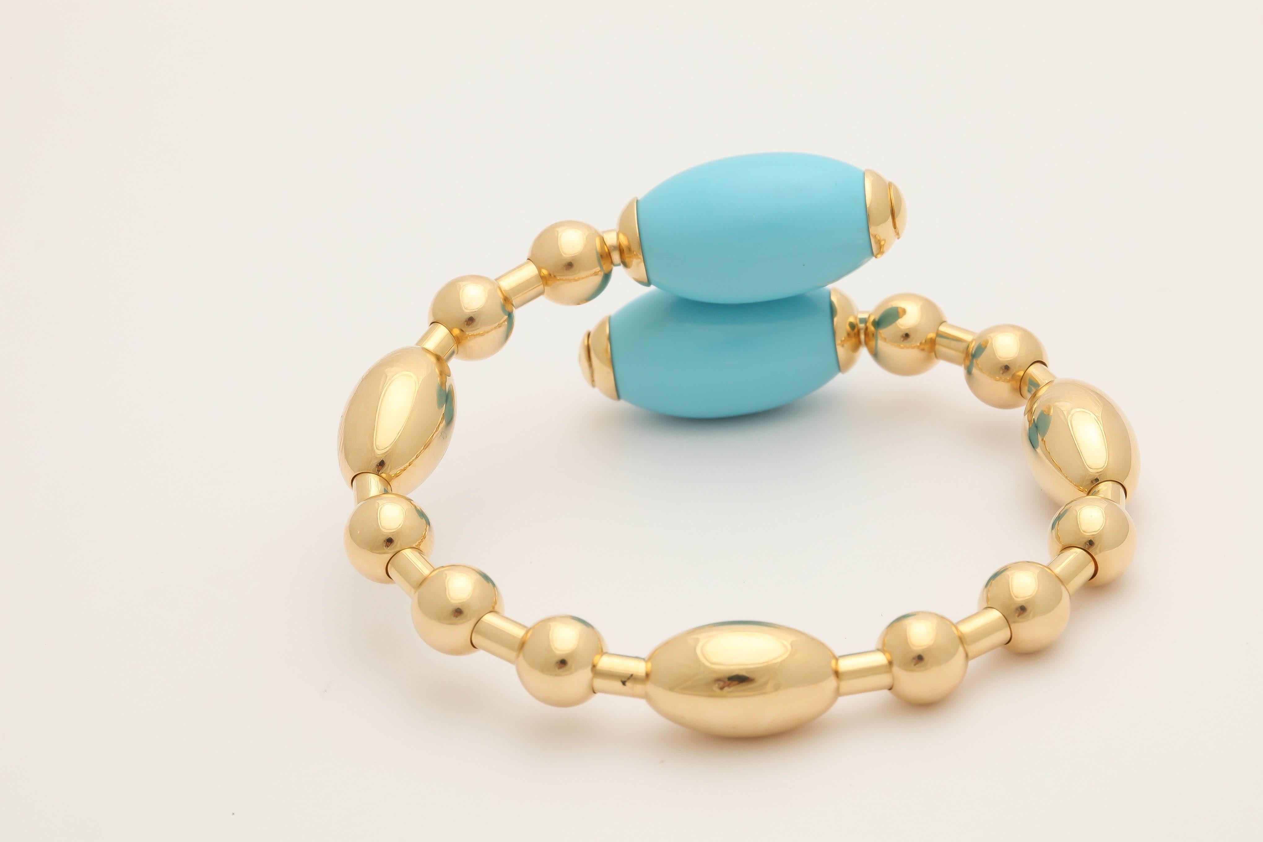 Faraone Mennella Turquoise Gold Tuka Tuka Bracelet In New Condition For Sale In New York, NY