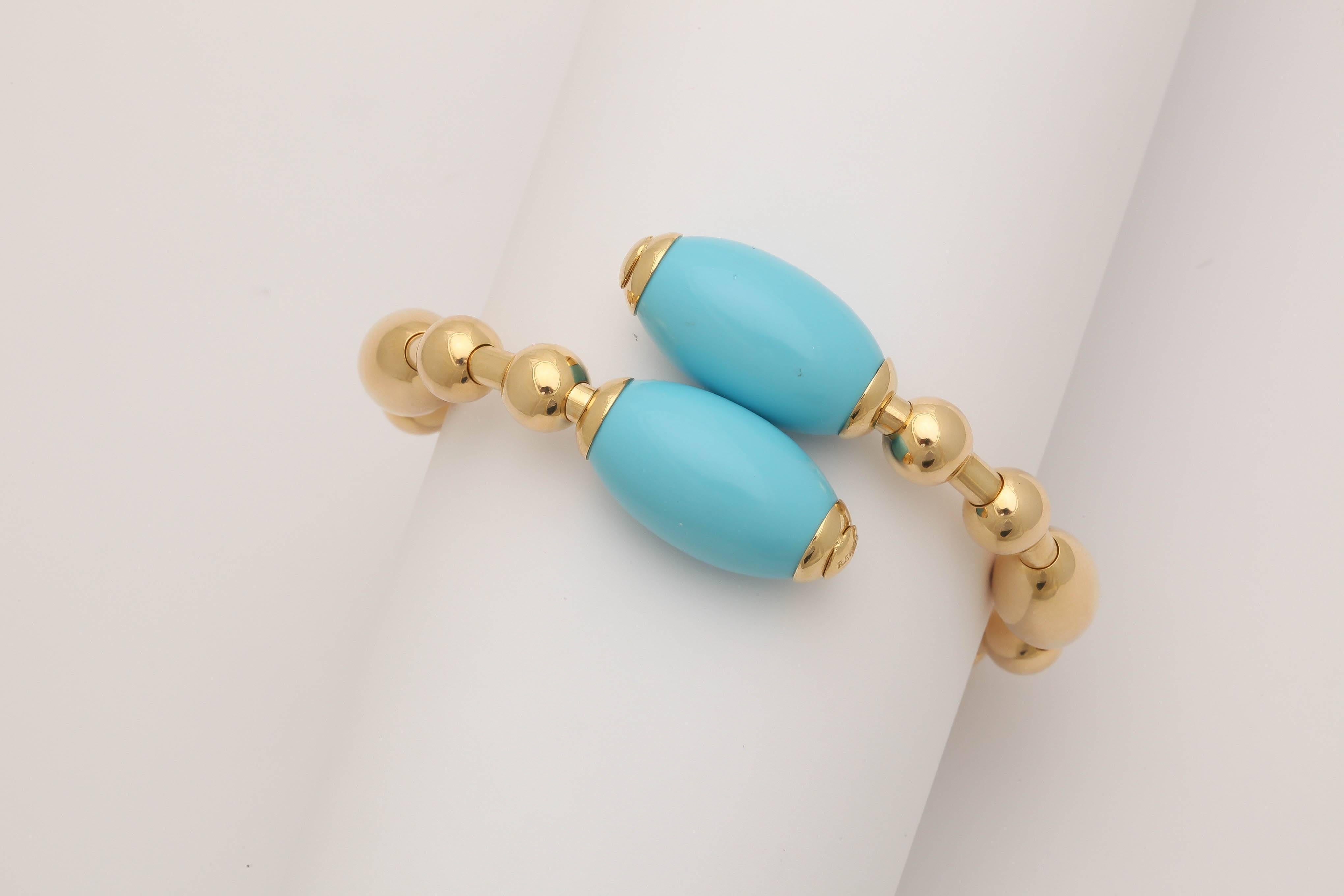 Faraone Mennella Turquoise Gold Tuka Tuka Bracelet For Sale 2