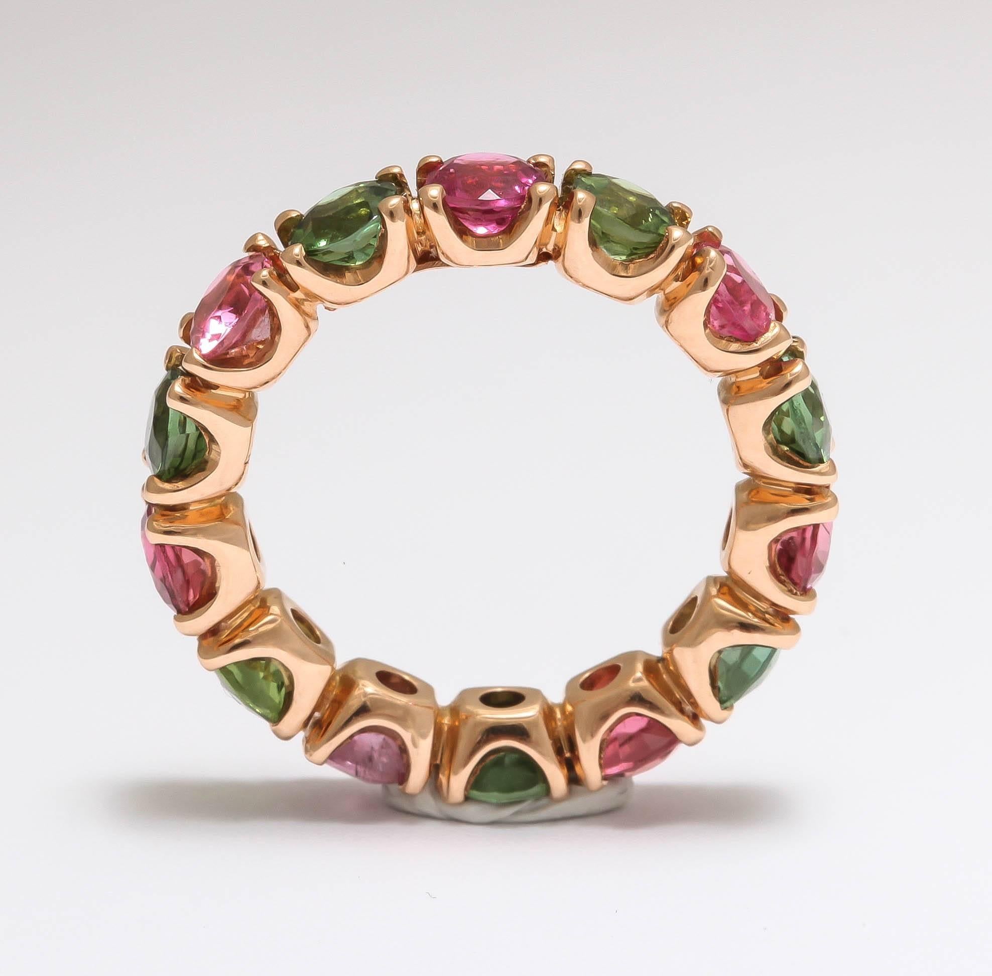18k gold ring with 3.5ct green and pink tourmaline 