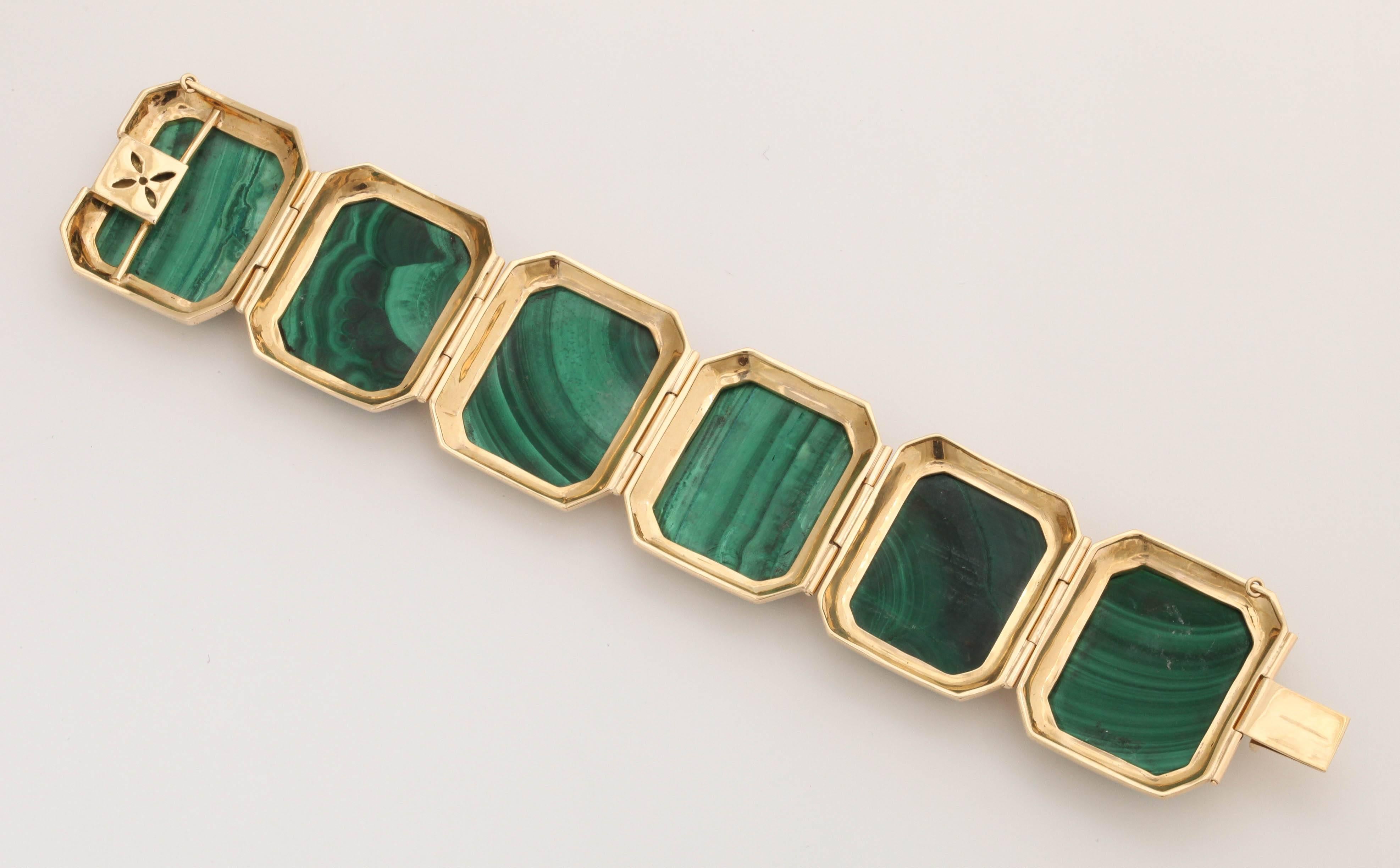 Women's Malachite Gold Link Bracelet  For Sale