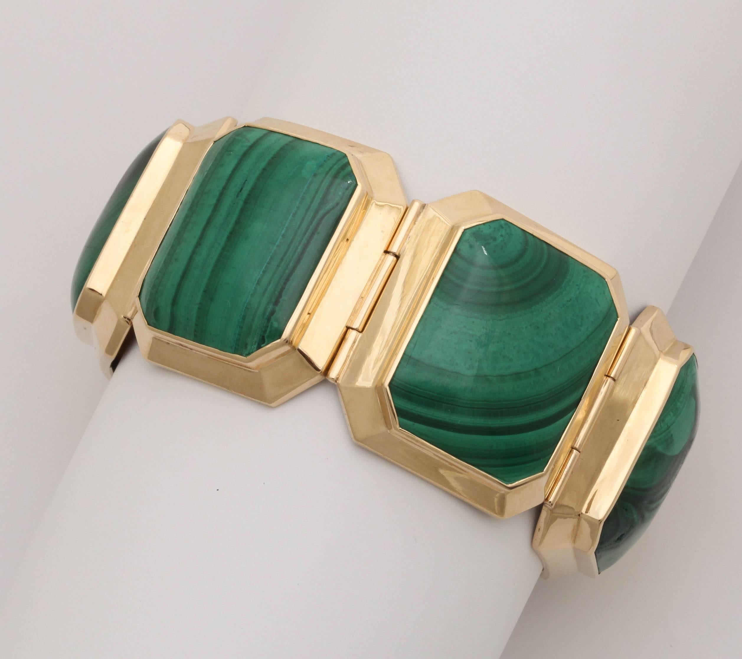 Malachite Gold Link Bracelet  For Sale 1