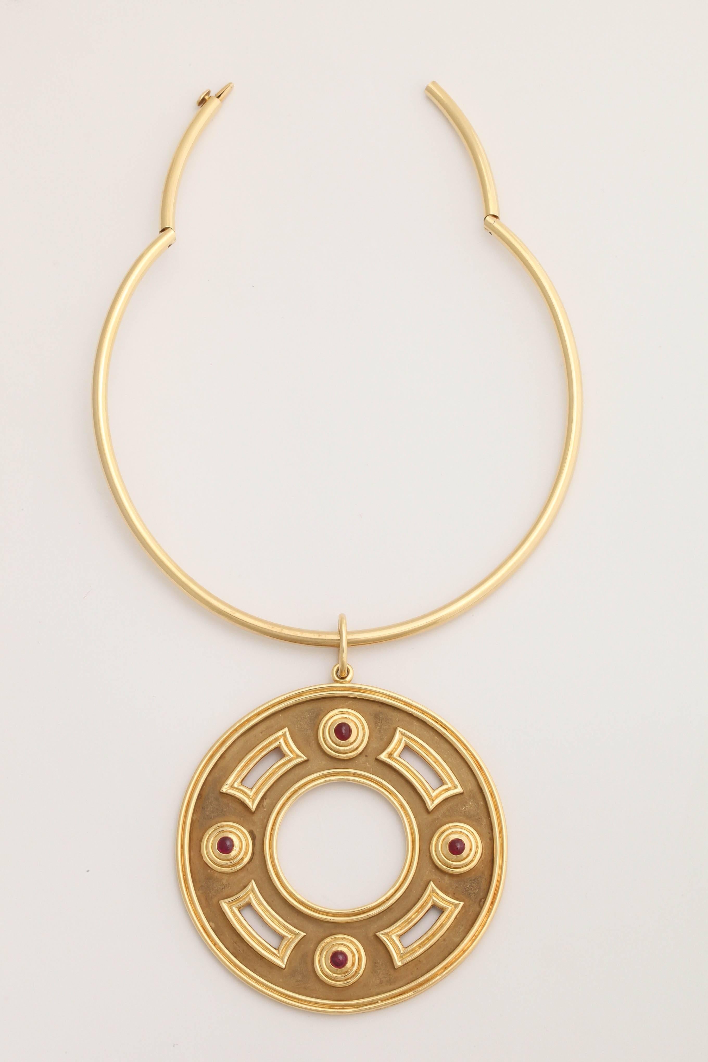 1970s Tiffany & Co. ruby gold pendant and necklace 3