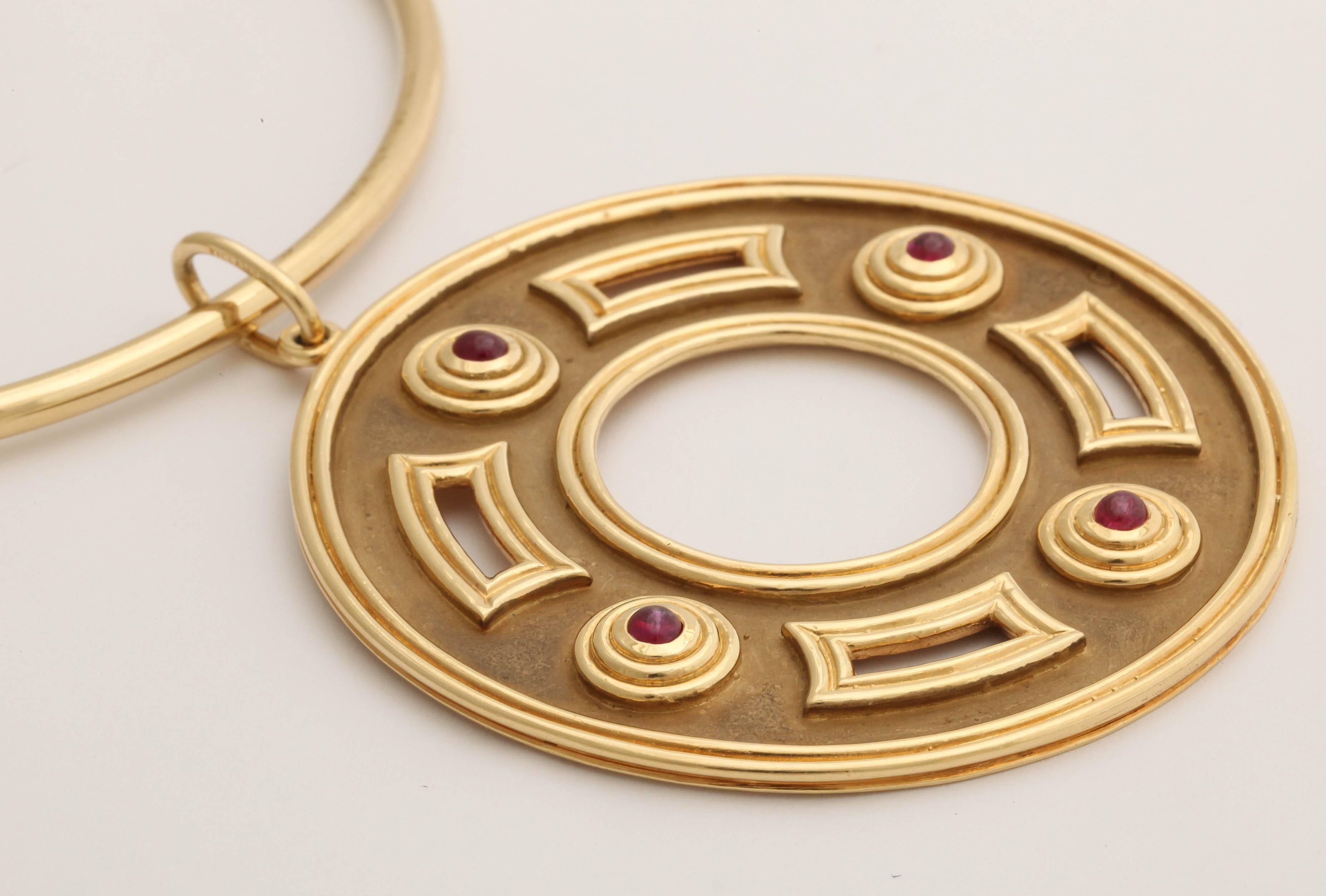 1970s Tiffany & Co. ruby gold pendant and necklace 4