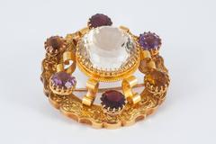 Engraved 15 Carat Gold Antique Brooch & Coloured Gemstones, Scottish circa 1870