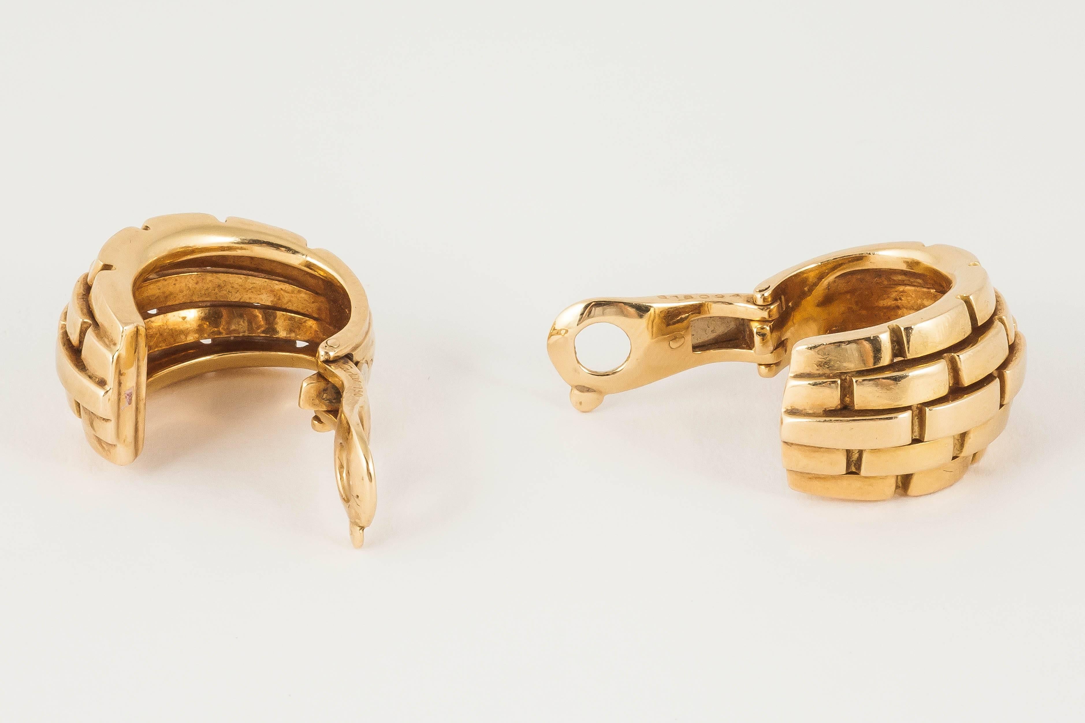 Art Deco Cartier Gold Hoop Earrings of Heavy Weight