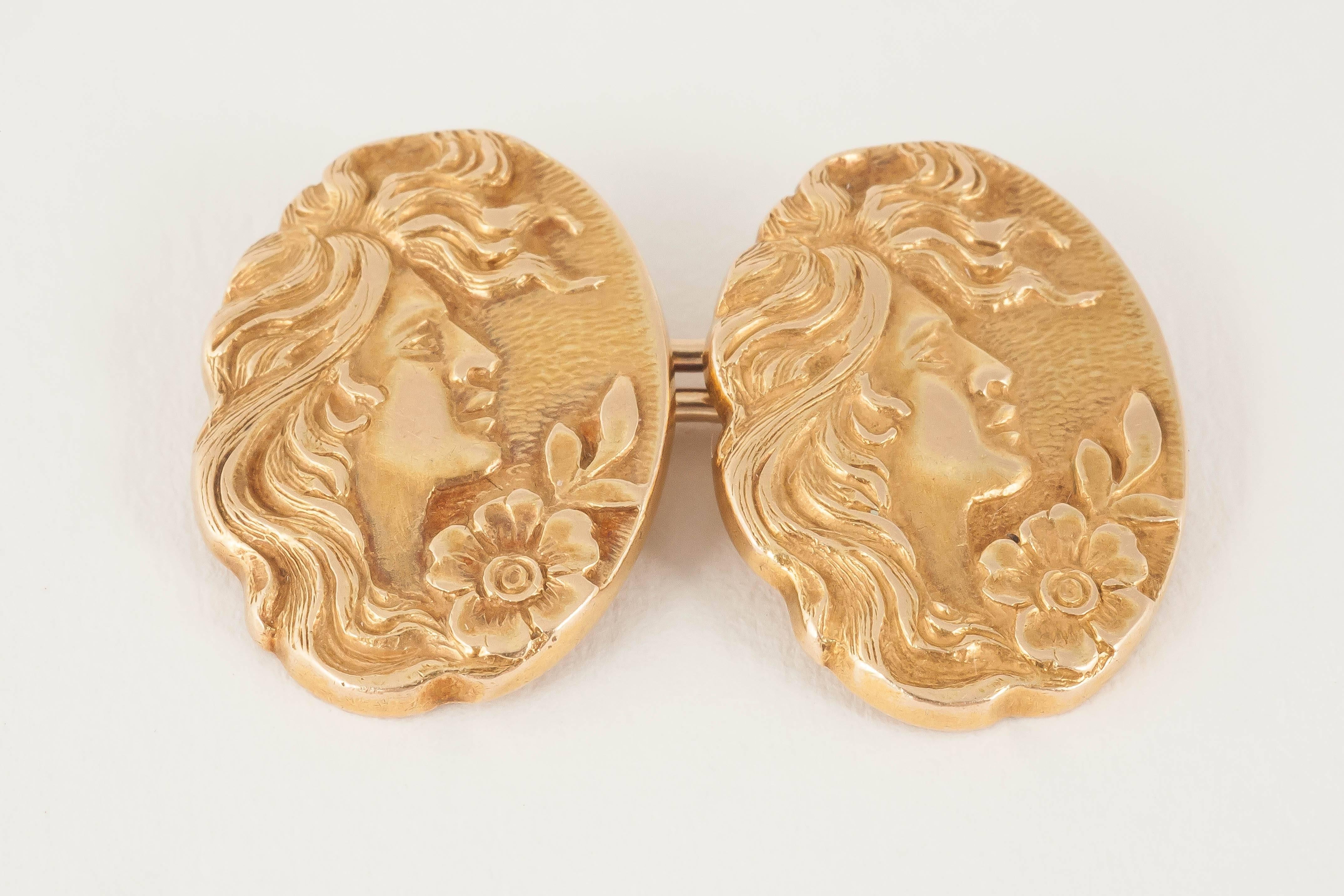 Finely modelled pair of Art Nouveau 15ct gold cufflinks,good weight and excellent patina and condition,c,1900
