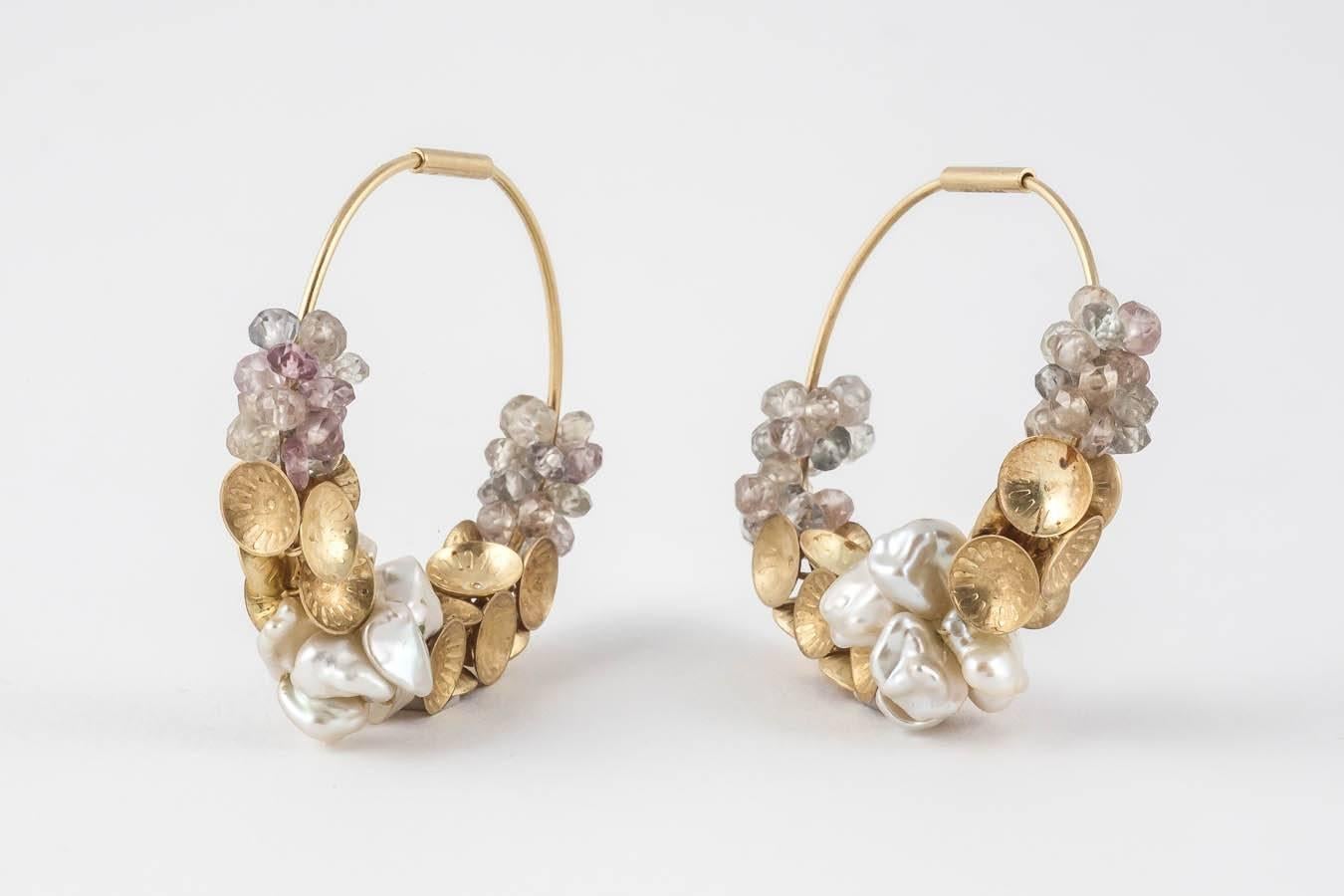 Contemporary Donna Brennan Sapphire & Pearl 18ct Gold Earrings For Sale