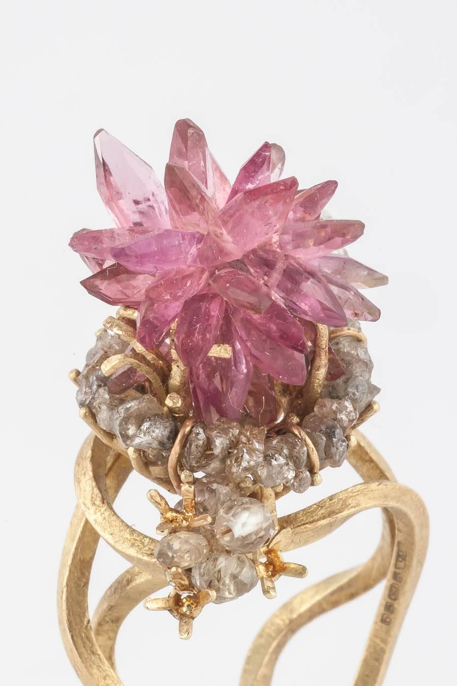 Women's Donna Brennan Pink Tourmaline Sapphire Rough Diamond Gold Ring For Sale