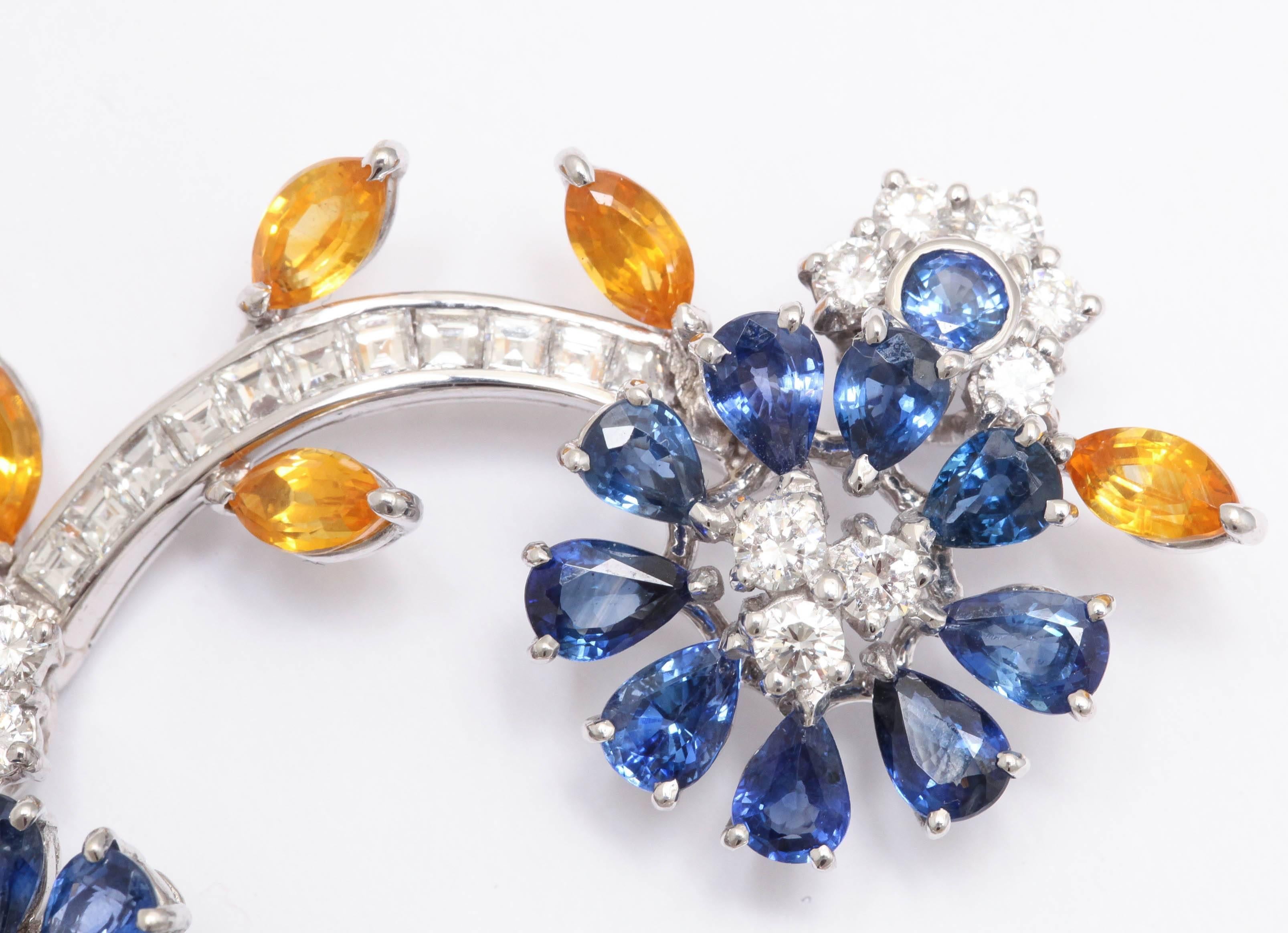 Faraone Floral Yellow and Blue Sapphire Diamond gold Clip In New Condition In New York, NY
