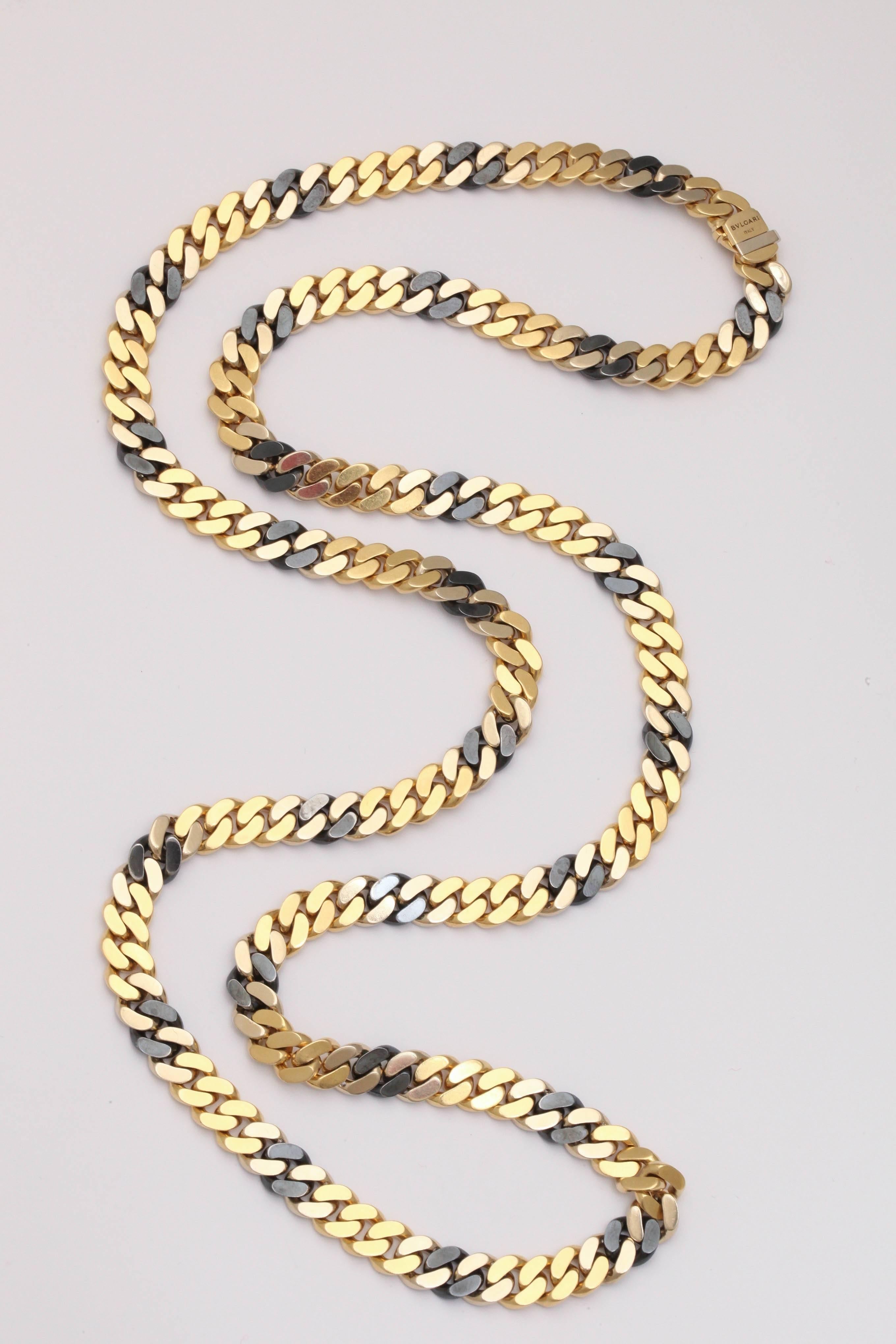 Bulgari Diamond Gold and Gun Metal Chain In Excellent Condition In New York, NY