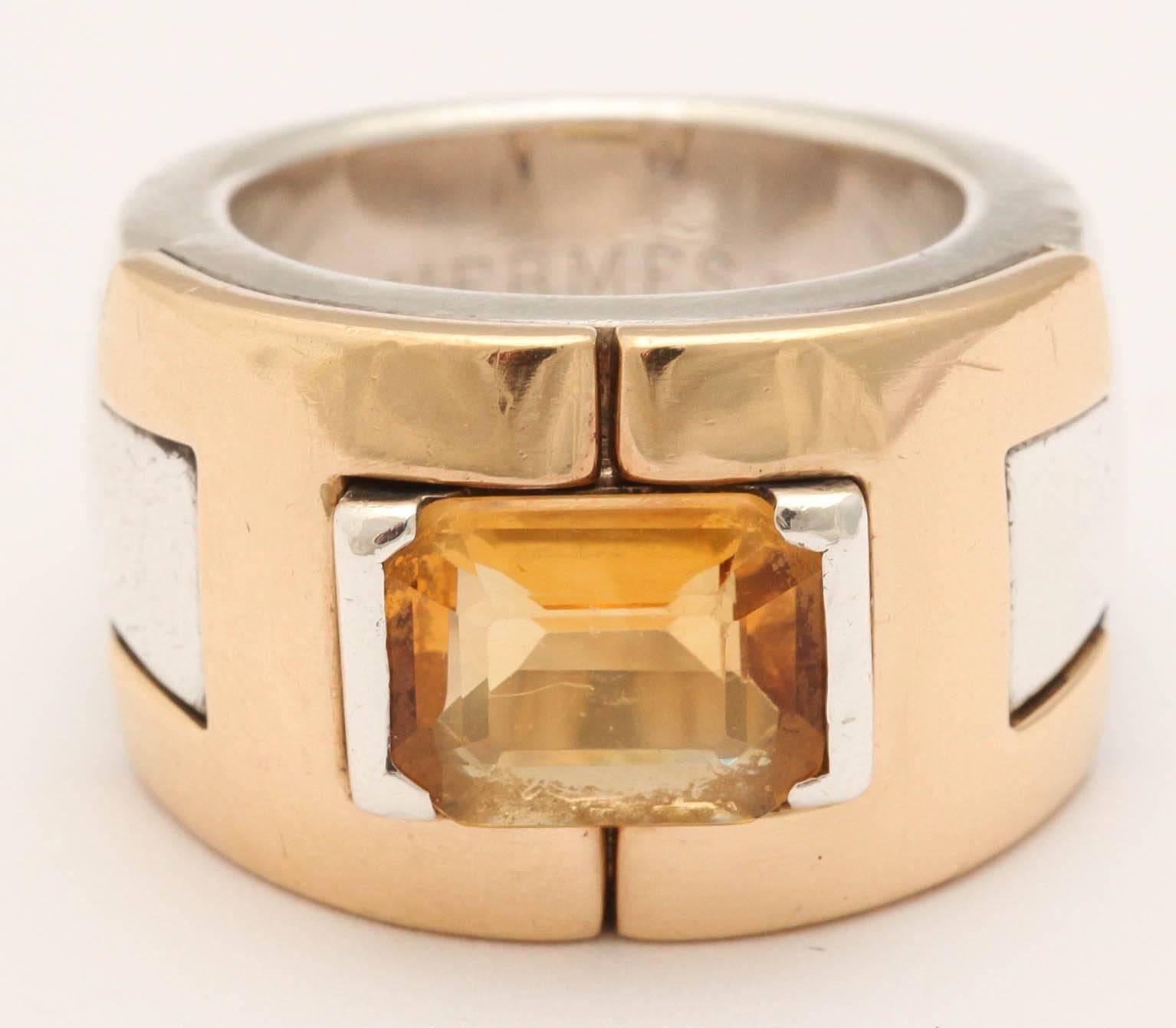Hermes citrine silver Gold men's Ring In Good Condition In New York, NY