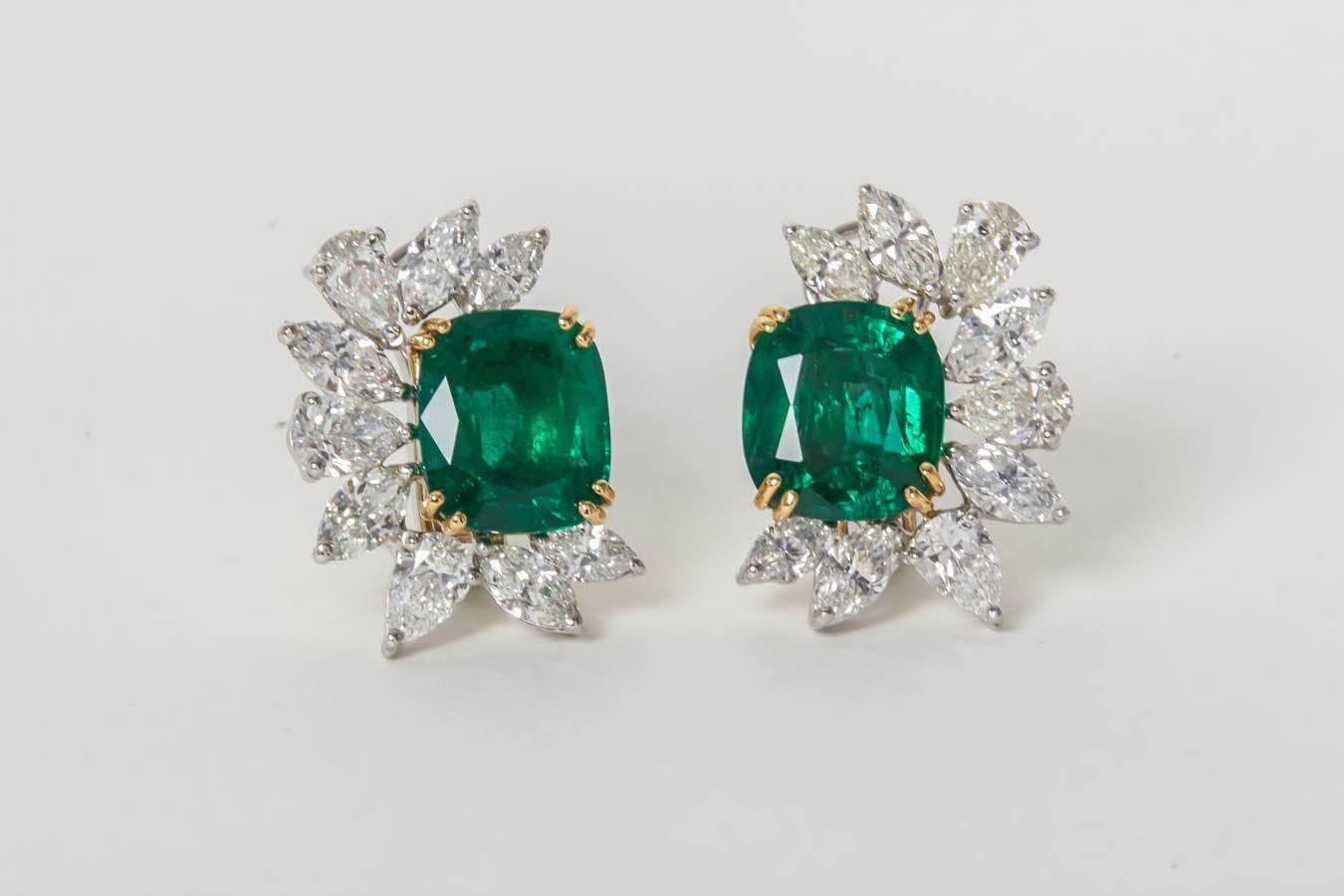 Women's Fine GIA Certified Emerald Diamond Gold Platinum Cluster Ear Clips