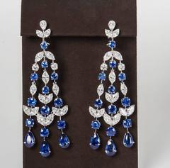 Sapphire Diamond Platinum Chandelier Earrings