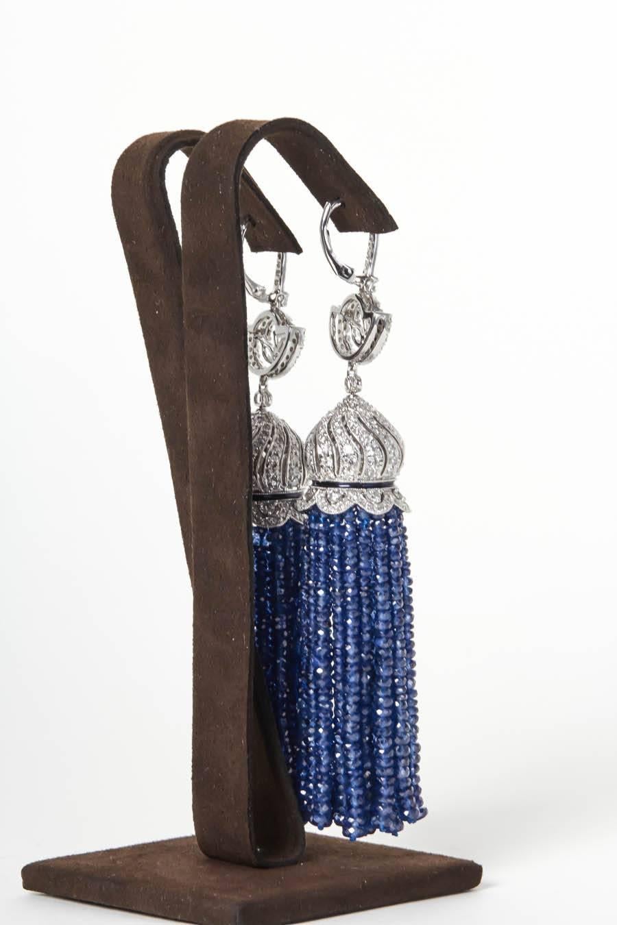 Women's 185 carats Fine Sapphires and Diamond Gold Tassel Earrings