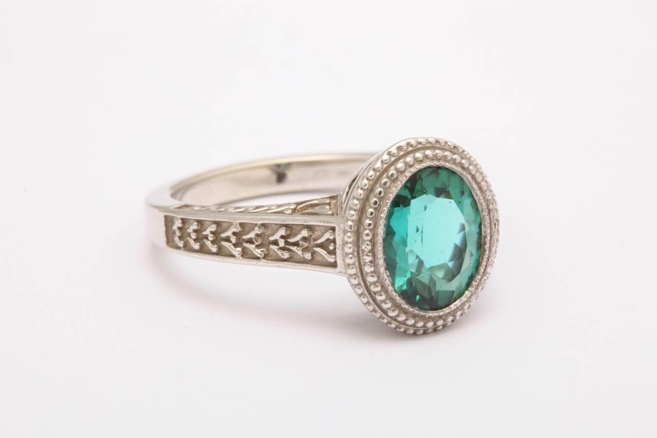 Stunning Blue Green Tourmaline Gold Ring In New Condition For Sale In TRYON, NC