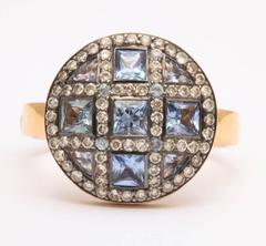 Unique Square Sapphire Diamond Orange Gold Ring