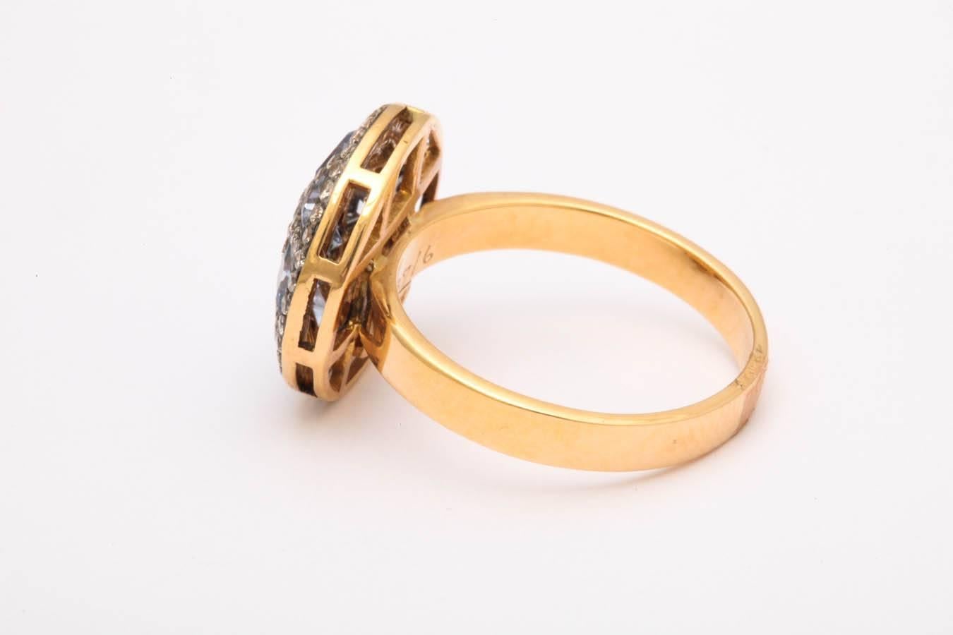 Unique Square Sapphire Diamond Orange Gold Ring In New Condition For Sale In TRYON, NC