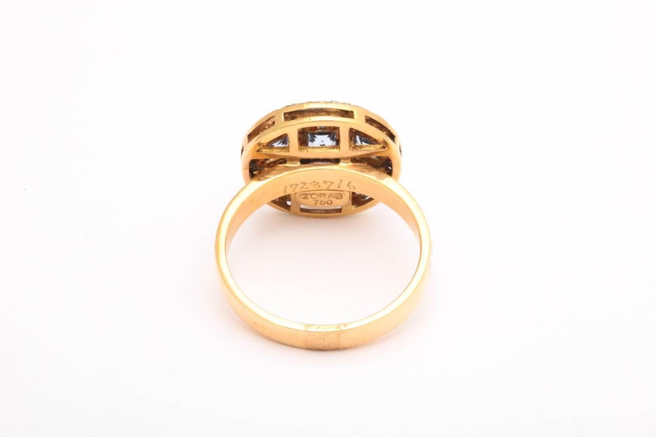 Women's or Men's Unique Square Sapphire Diamond Orange Gold Ring For Sale