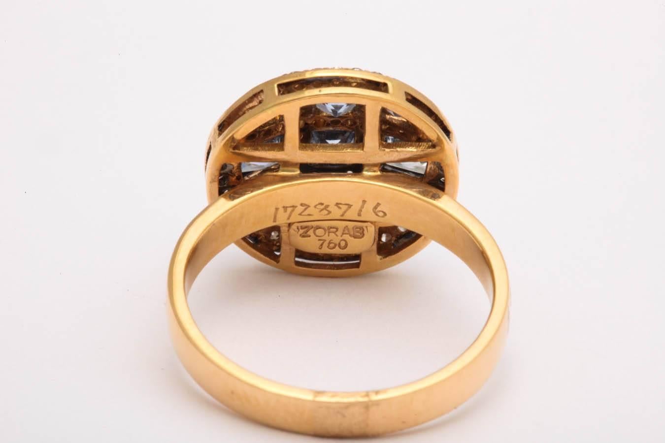 Unique Square Sapphire Diamond Orange Gold Ring For Sale 1