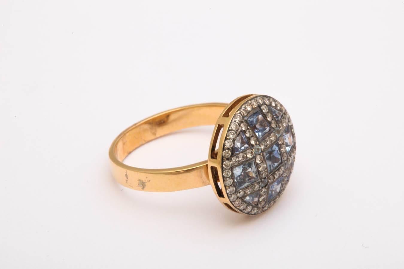 Unique Square Sapphire Diamond Orange Gold Ring For Sale 2