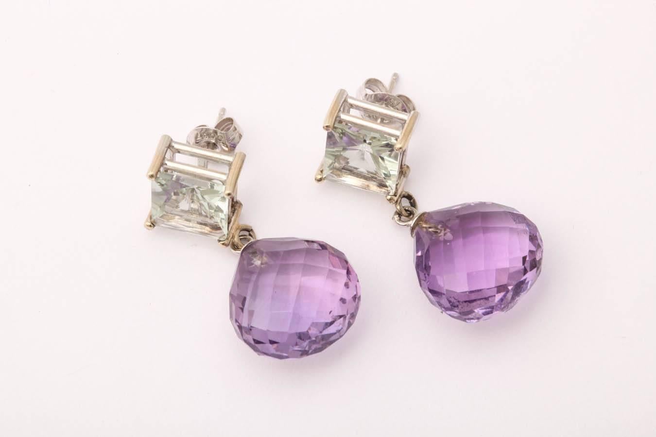 Stunning Green and Purple Amethyst Drop Earrings In New Condition For Sale In TRYON, NC