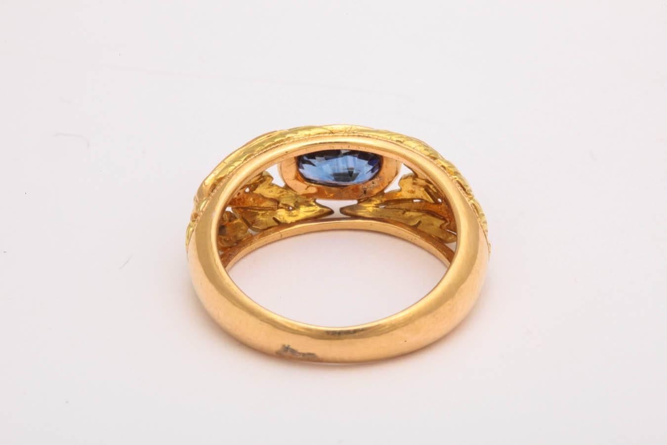 Artisan Sapphire Two-Color Gold Ring For Sale
