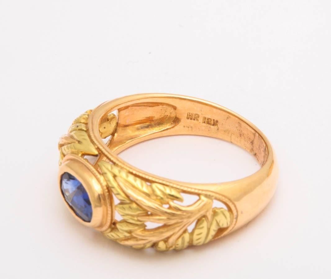 Women's or Men's Sapphire Two-Color Gold Ring For Sale