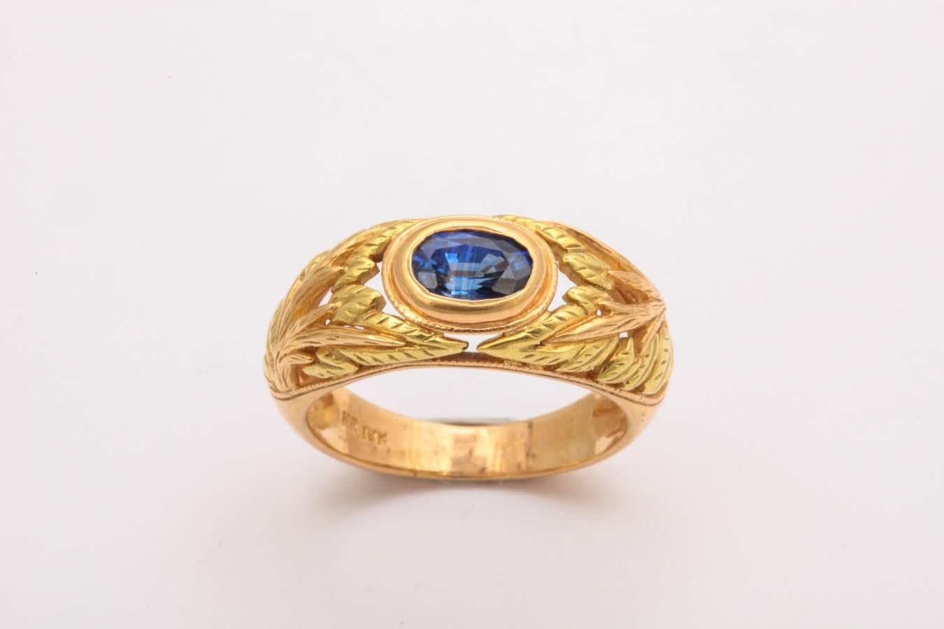 Sapphire Two-Color Gold Ring For Sale 1