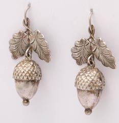 VICTORIAN Silver Acorn and Oak Leaf Dangle Earrings