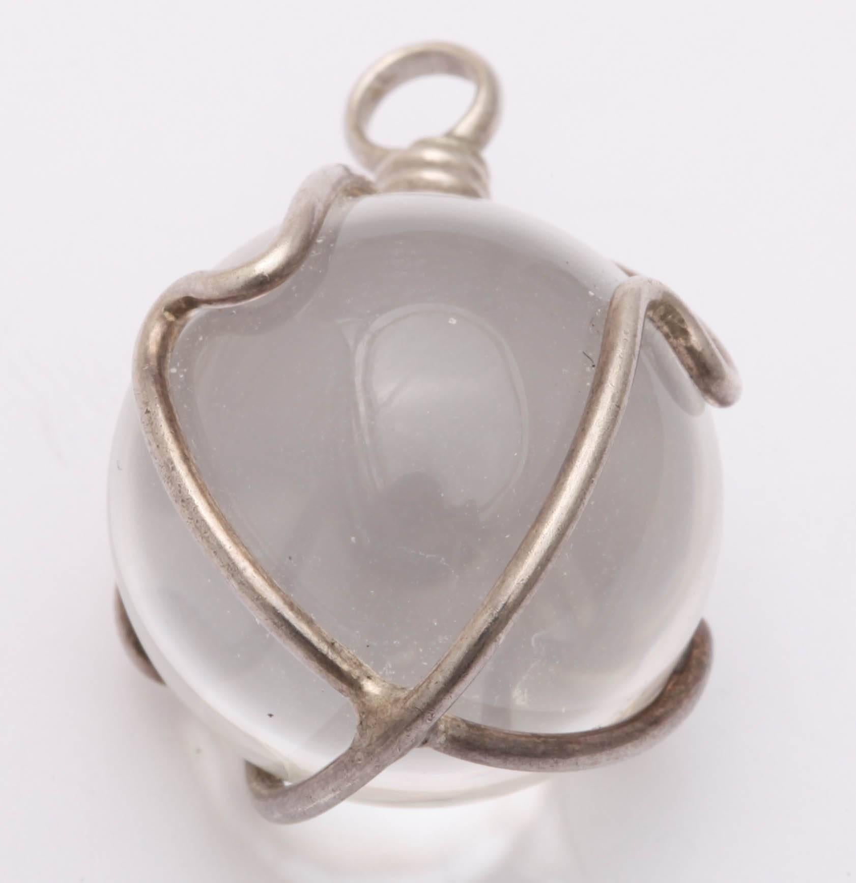Ball Cut Antique Edwardian Rock Crystal and Silver Pool of Light Charm For Sale