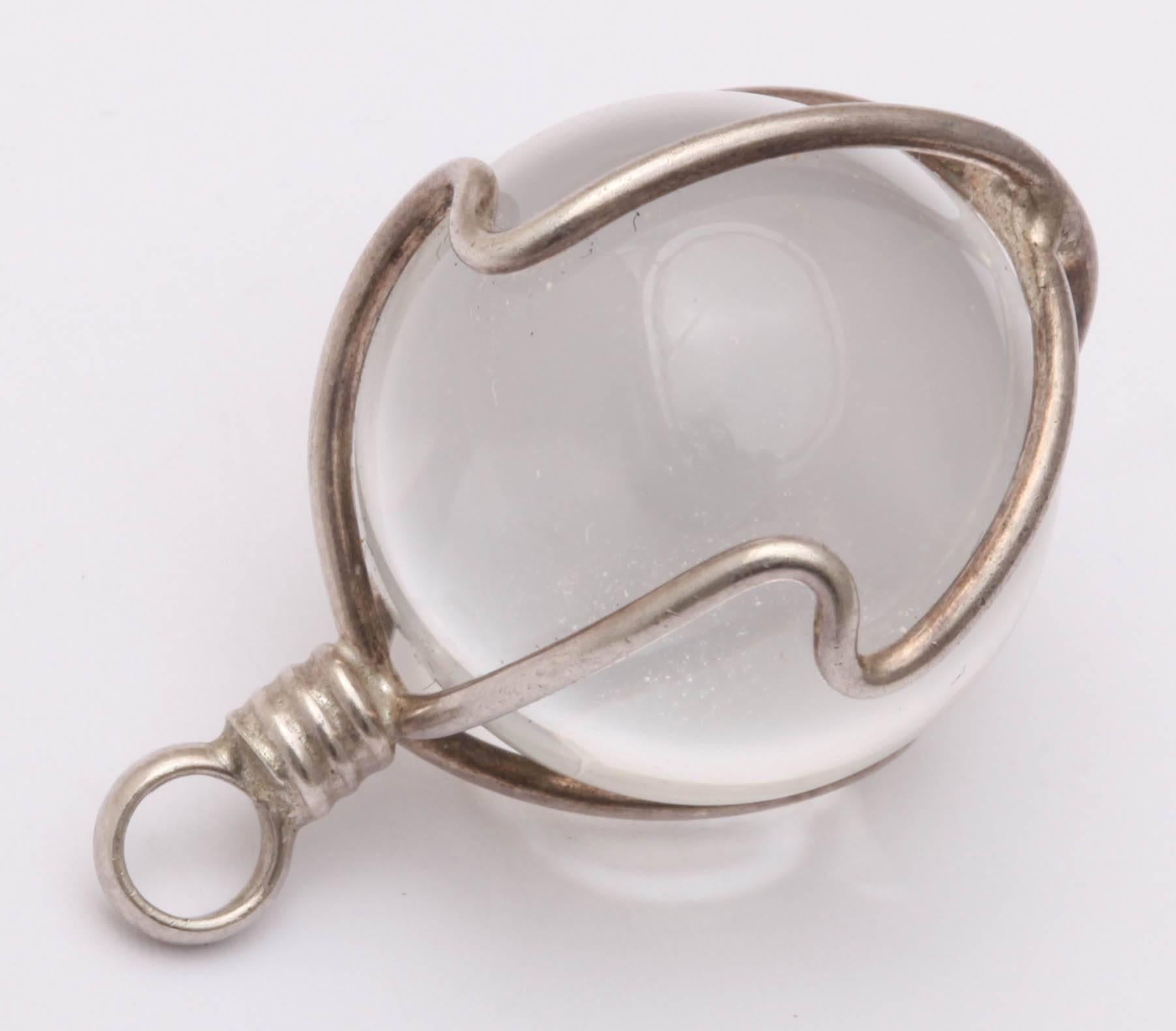 Antique Edwardian Rock Crystal and Silver Pool of Light Charm In Excellent Condition For Sale In Stamford, CT