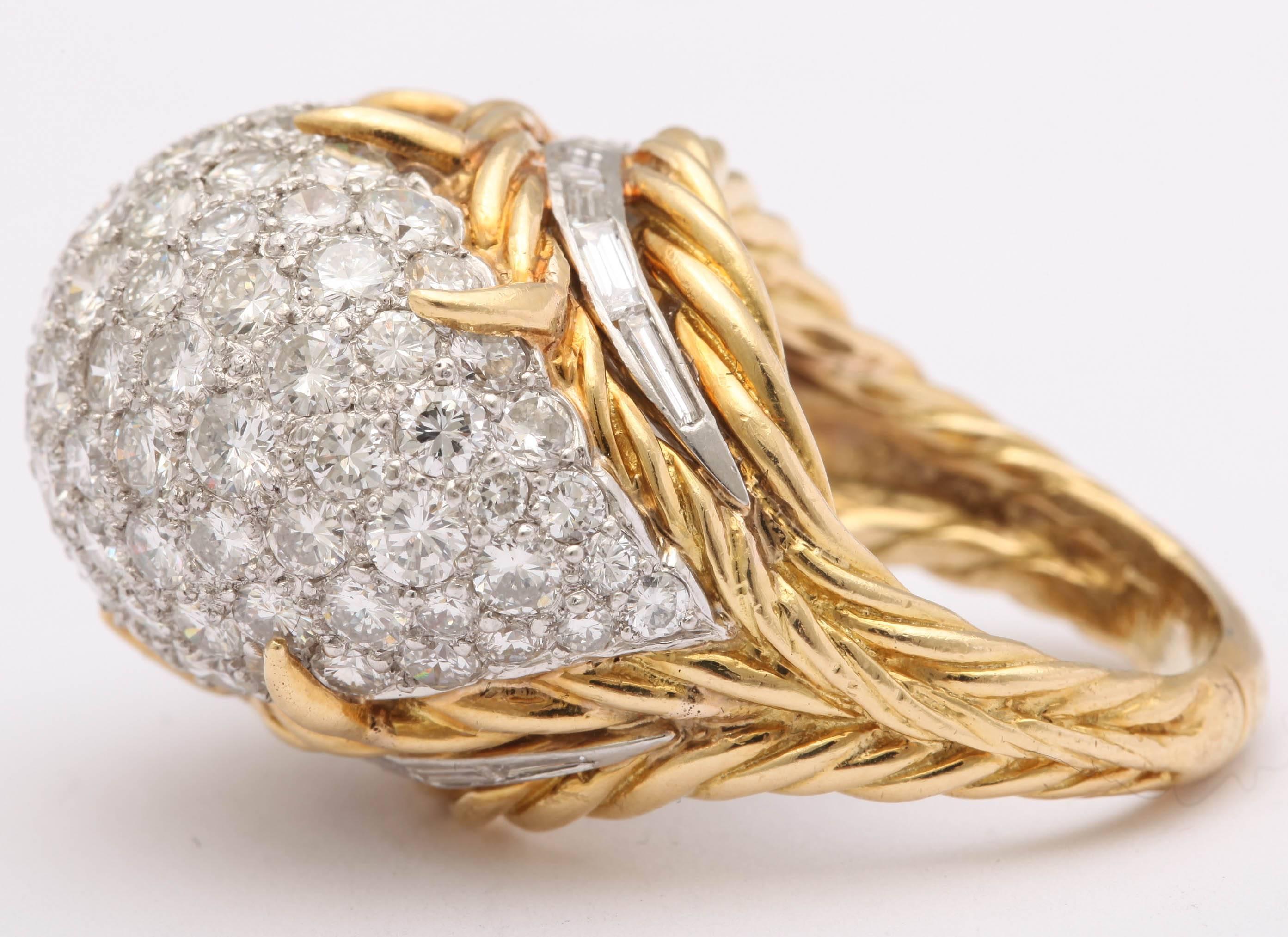 Mid Century Diamond Gold Dome Ring In Excellent Condition For Sale In New York, NY