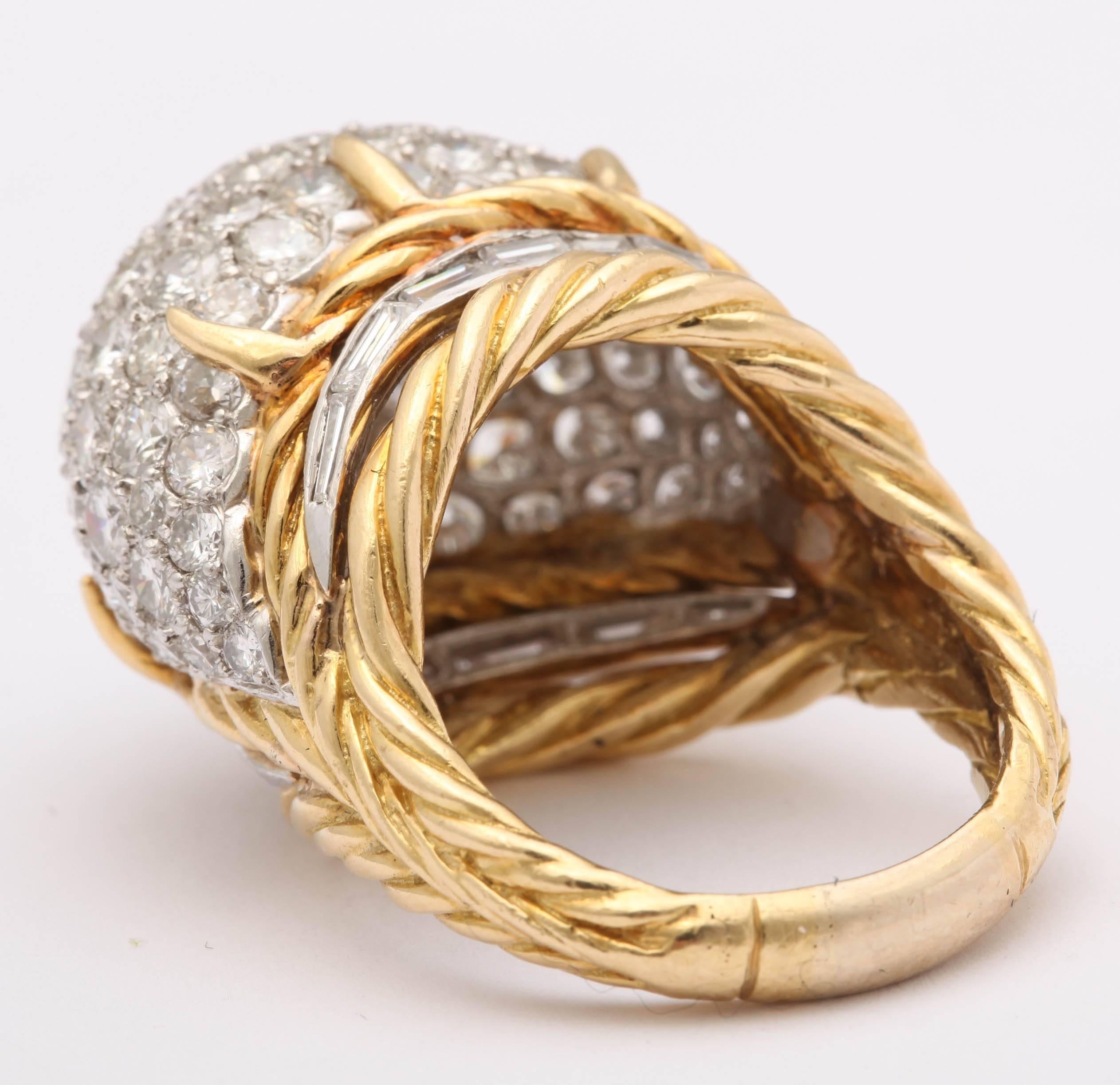 Women's Mid Century Diamond Gold Dome Ring For Sale
