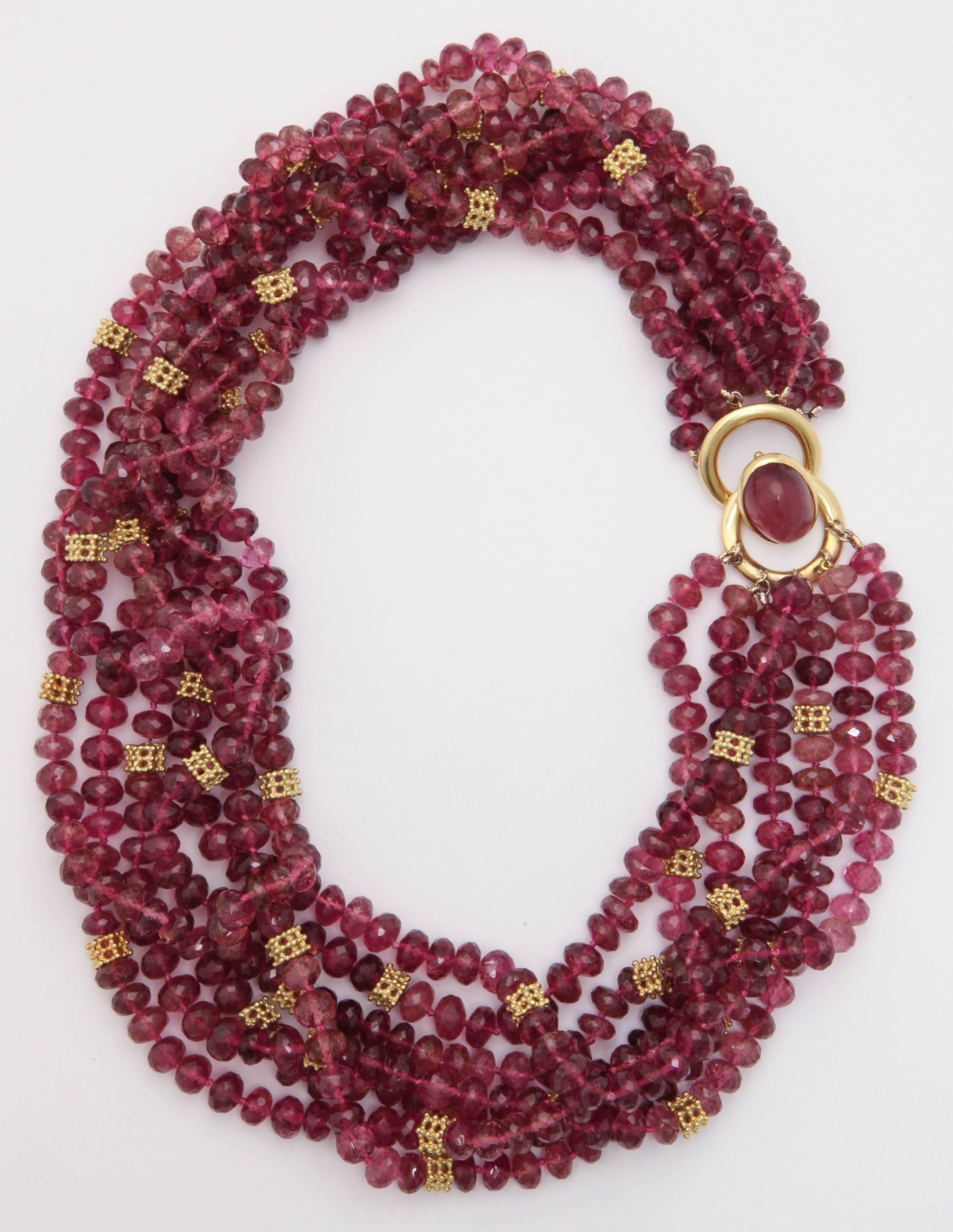 Contemporary Cartier Faceted Pink Tourmaline Gold Torsade Necklace