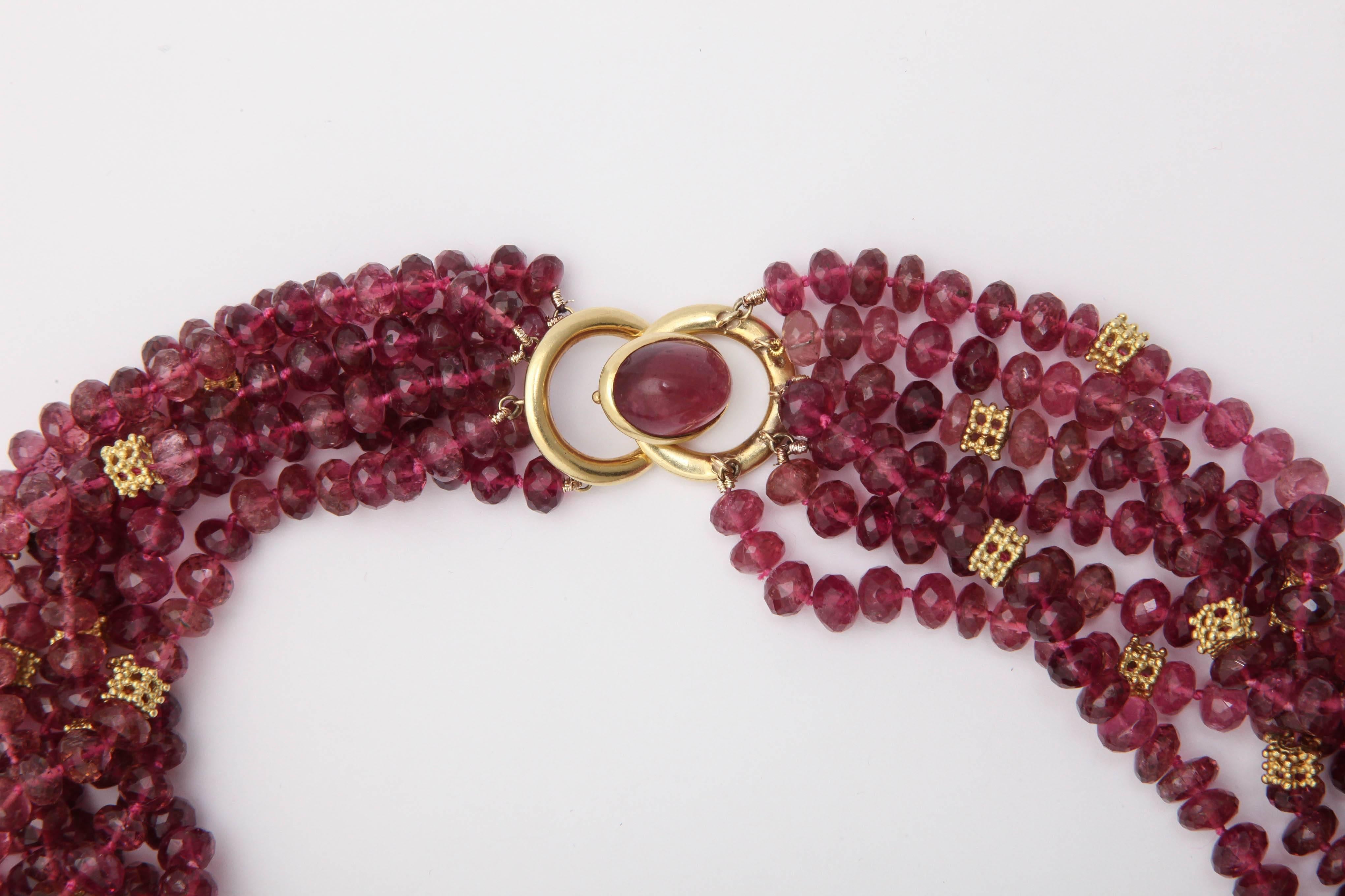 Cartier Faceted Pink Tourmaline Gold Torsade Necklace In Excellent Condition In New York, NY