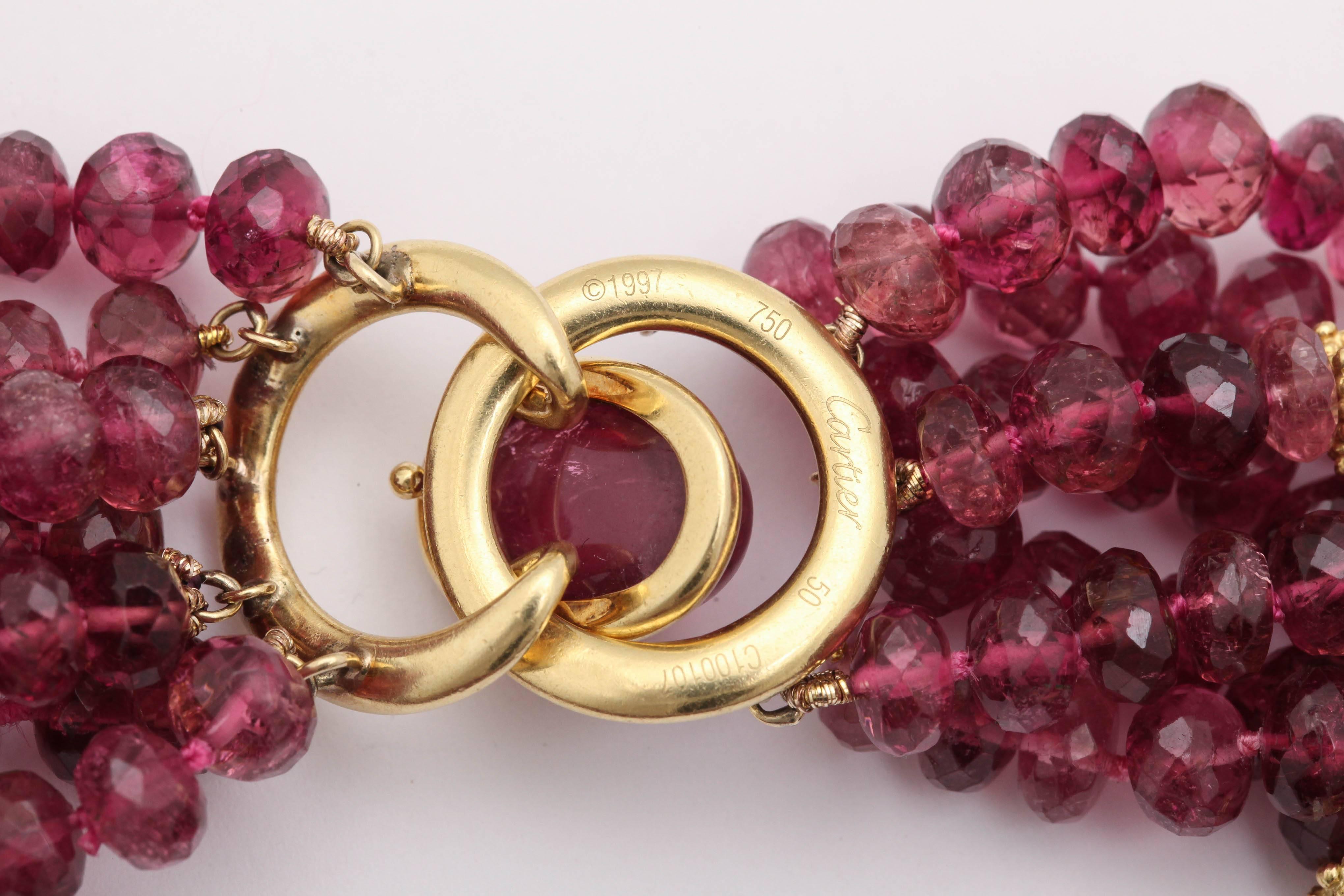 Cartier Faceted Pink Tourmaline Gold Torsade Necklace 2