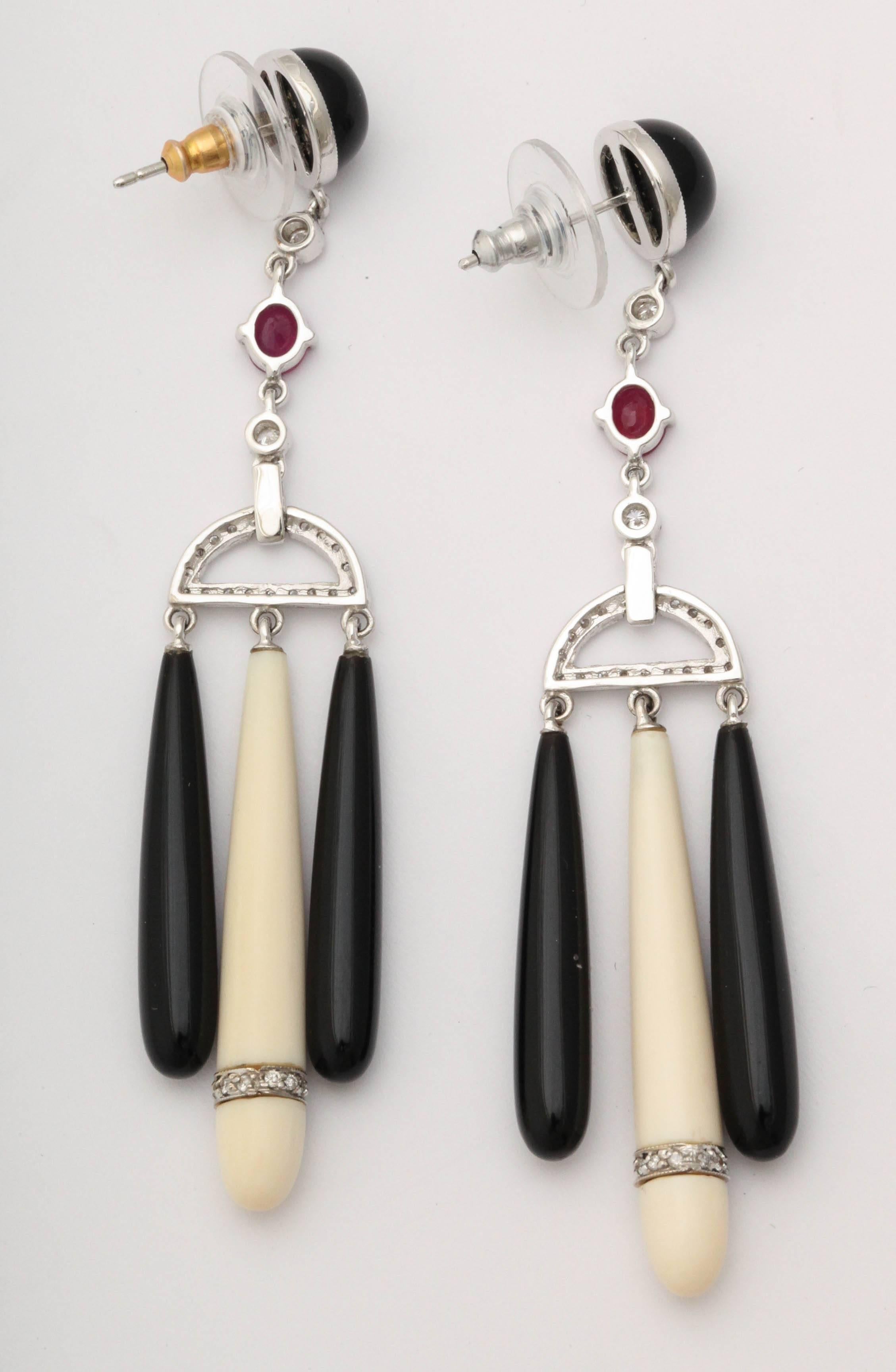Coral Black Onyx   Diamond Chandelier Earrings 1