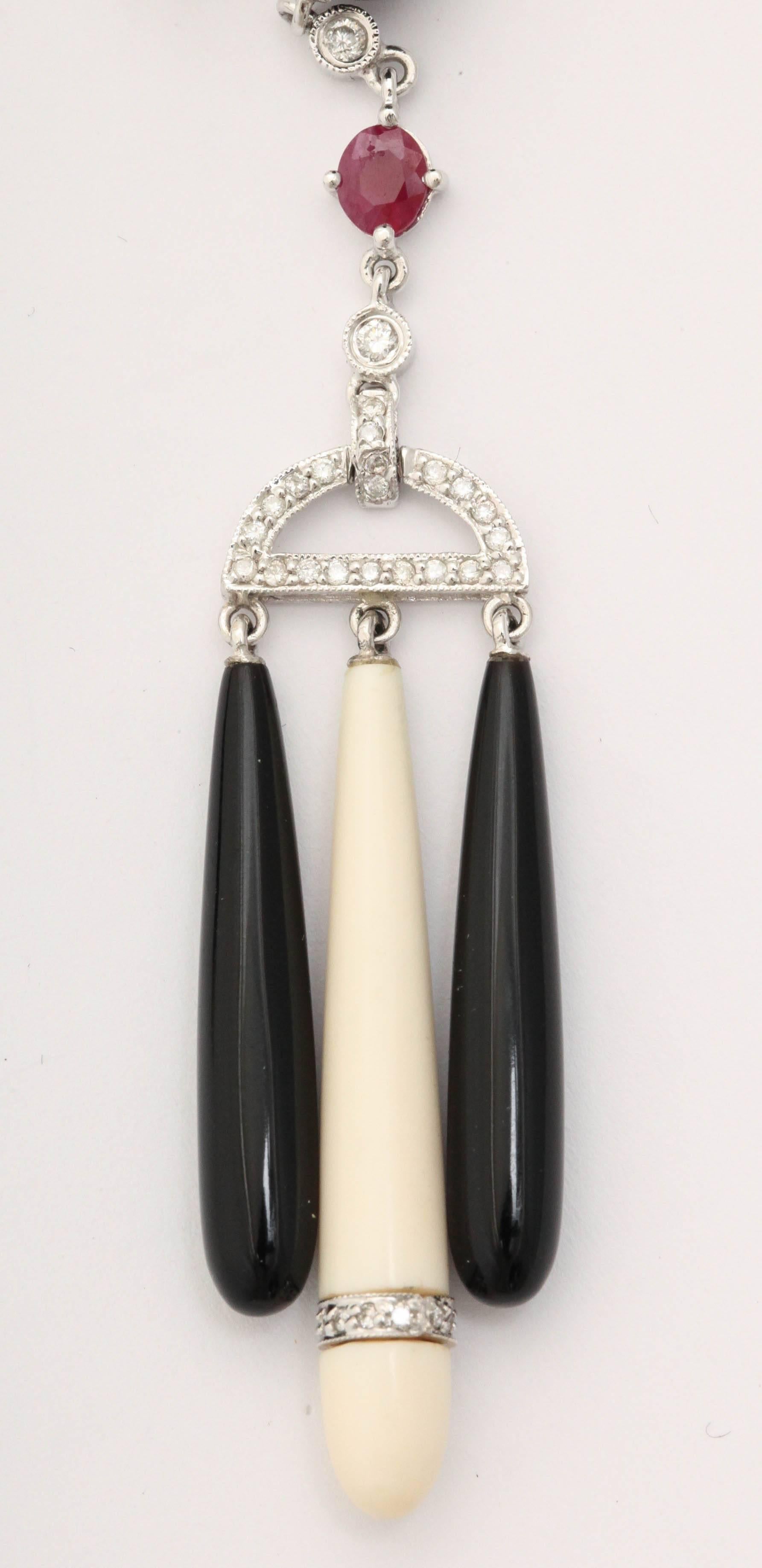 Coral Black Onyx   Diamond Chandelier Earrings 2