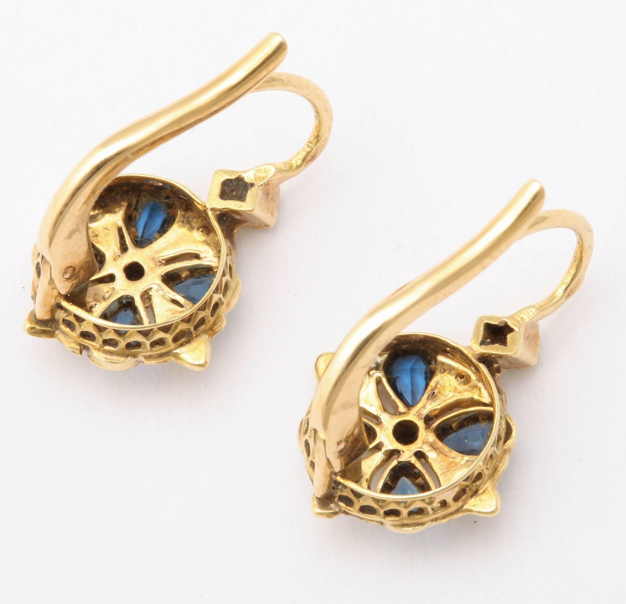 Victorian French Pearl Diamond Sapphire Gold Earrings
