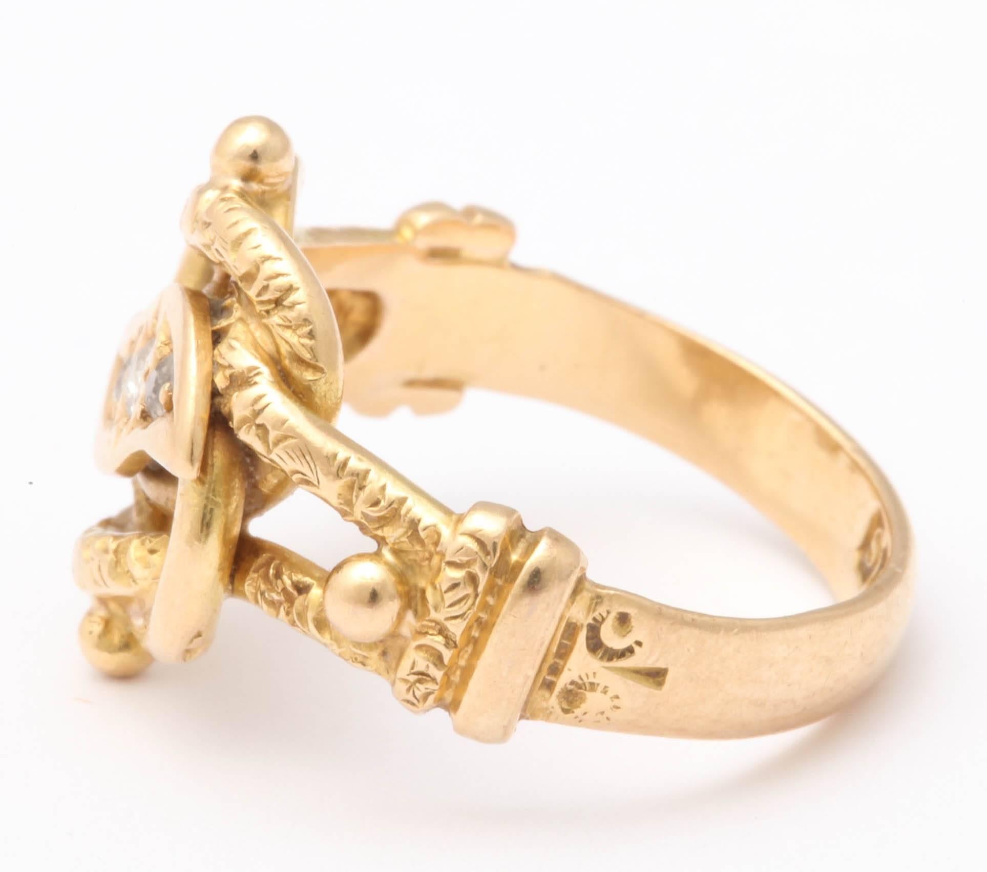  Victorian Lover's Knot Diamond Gold Ring  In Excellent Condition In New York, NY