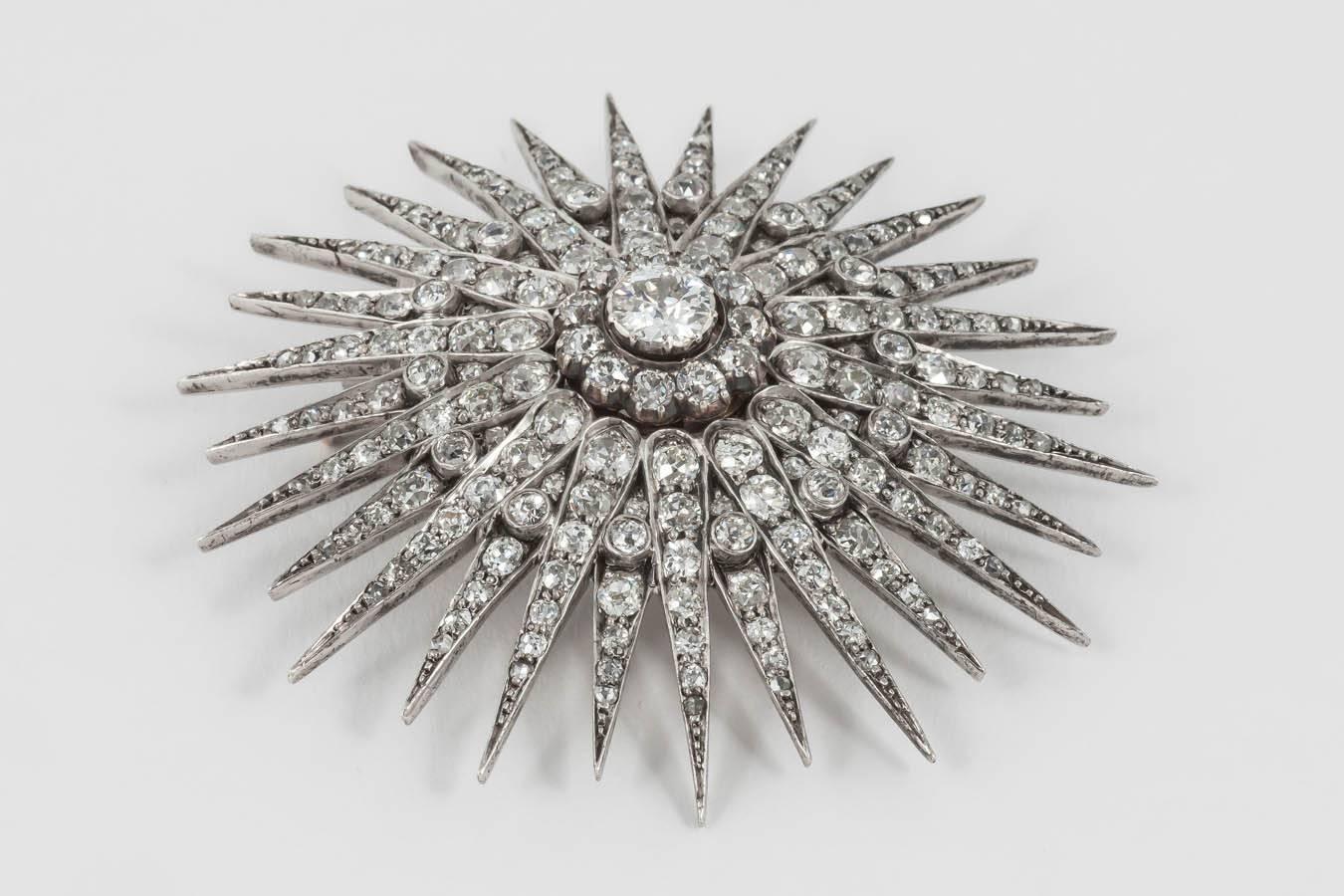 Victorian Diamond sunburst brooch pendant For Sale