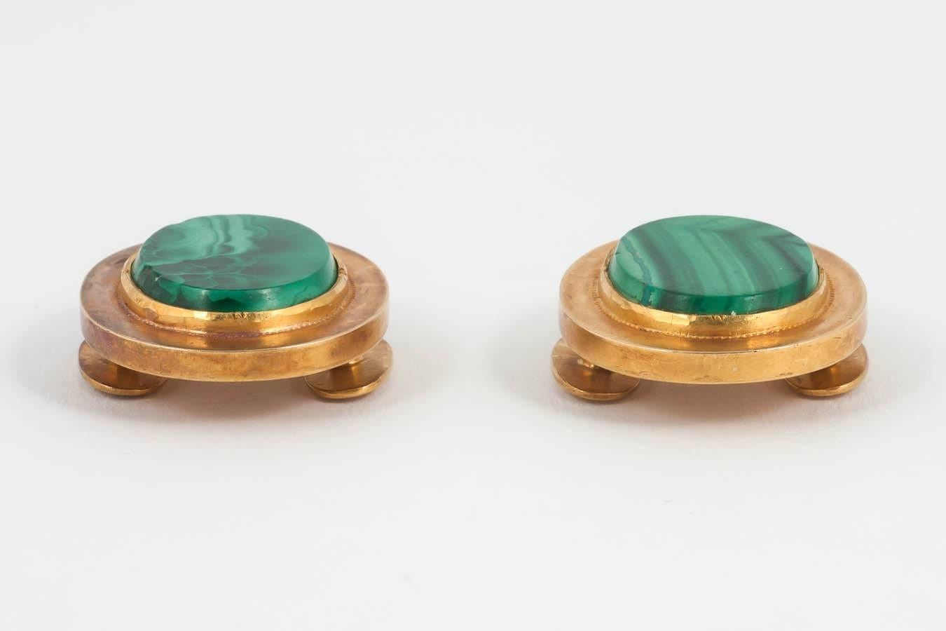 Victorian Russian Malachite studs For Sale