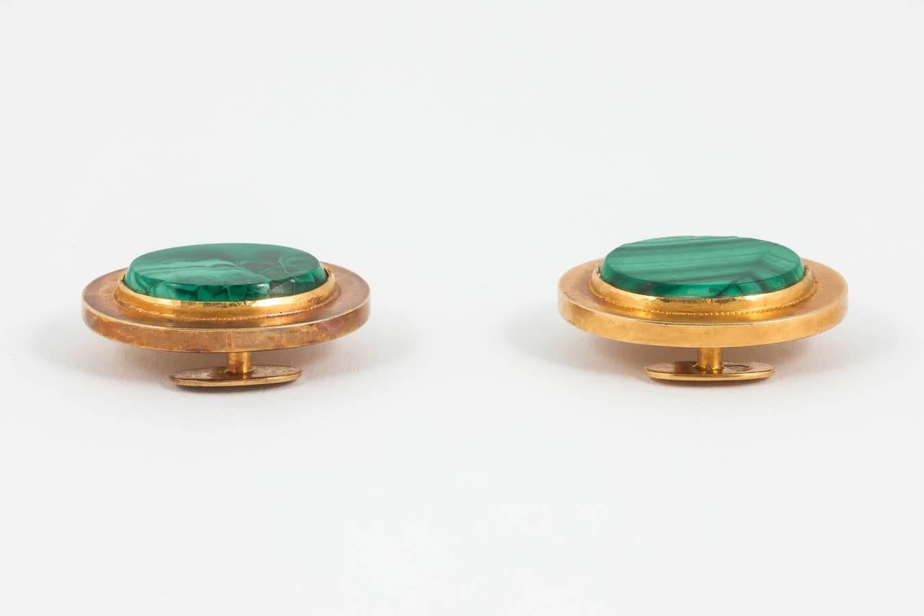Russian Malachite studs In Excellent Condition For Sale In London, GB
